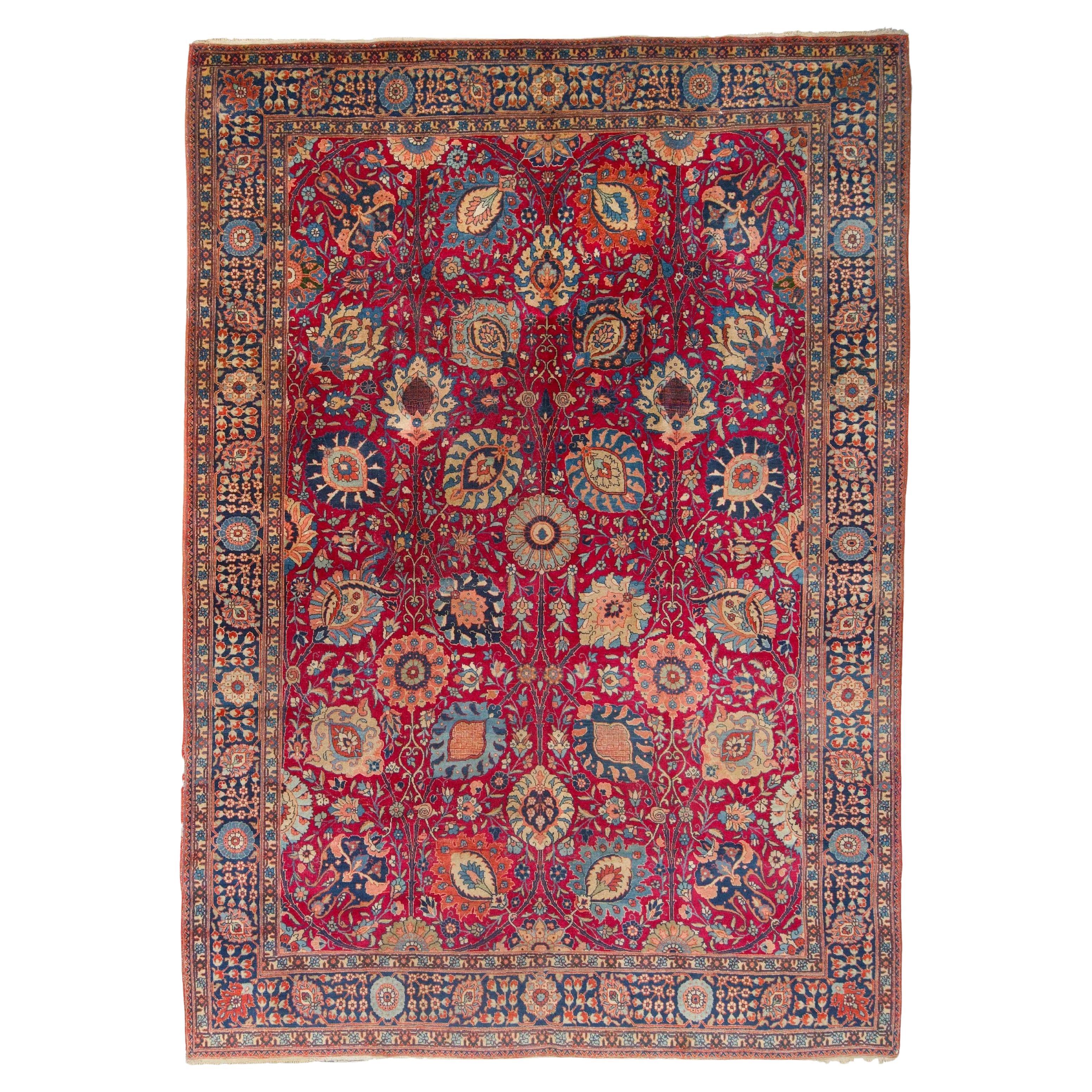 Antique Tabriz Rug - Late of 19th Century Tebriz Rug, Antique Carpet