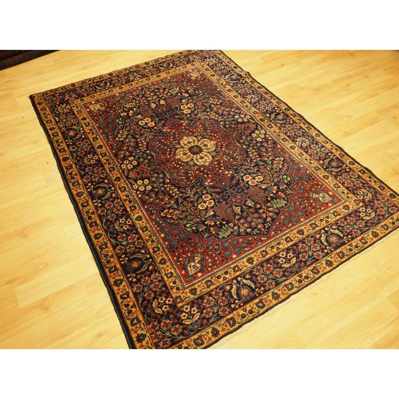Antique Tabriz rug with all classic floral design.

The rug has a small central medallion surrounded by floral sprays. The rug has a rich colour palette.

The rug is in excellent condition with very slight wear and good pile.

The rug is