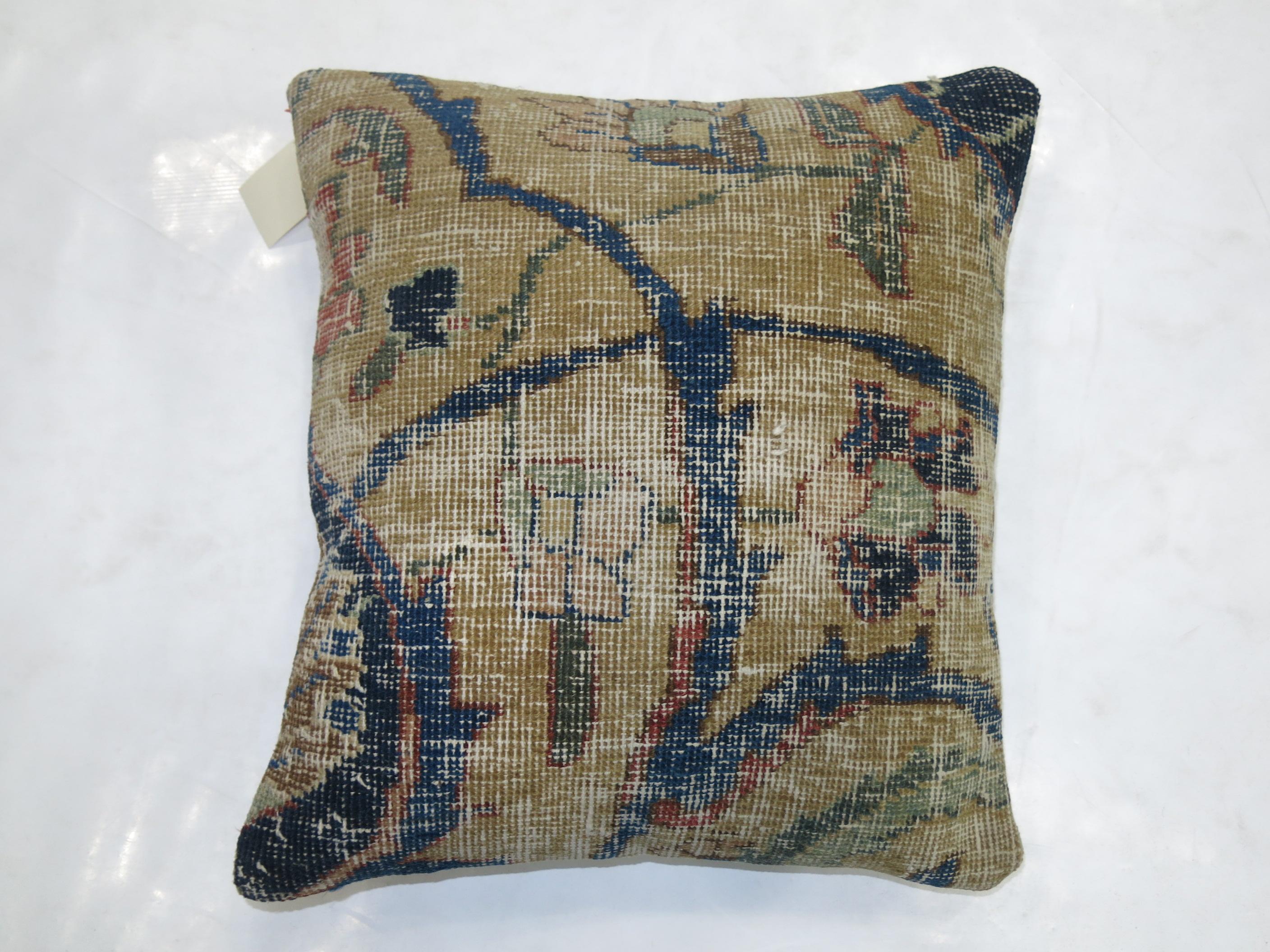 Hand-Woven Antique Tabriz Rug Pillow For Sale
