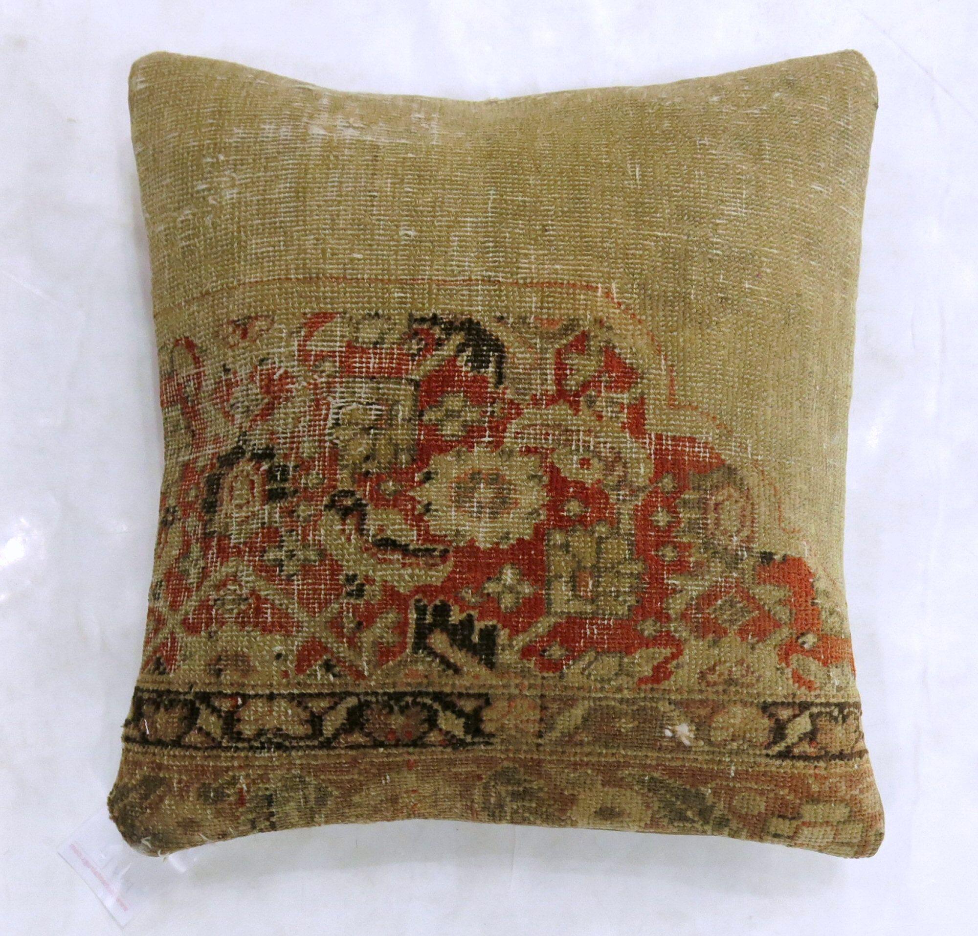 American Classical Antique Tabriz Rug Pillow