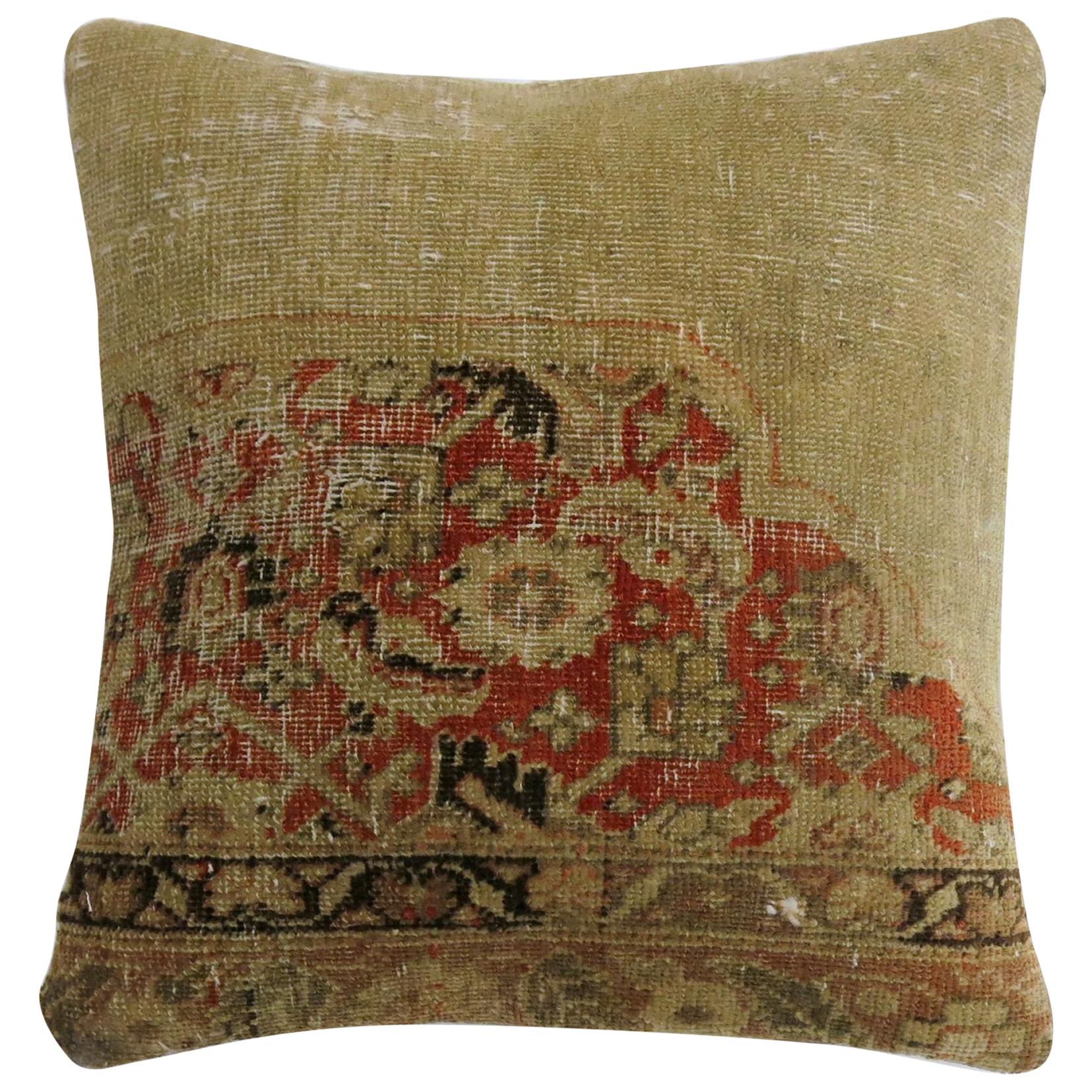 Blue Antique Tabriz Rug Pillow For Sale at 1stDibs