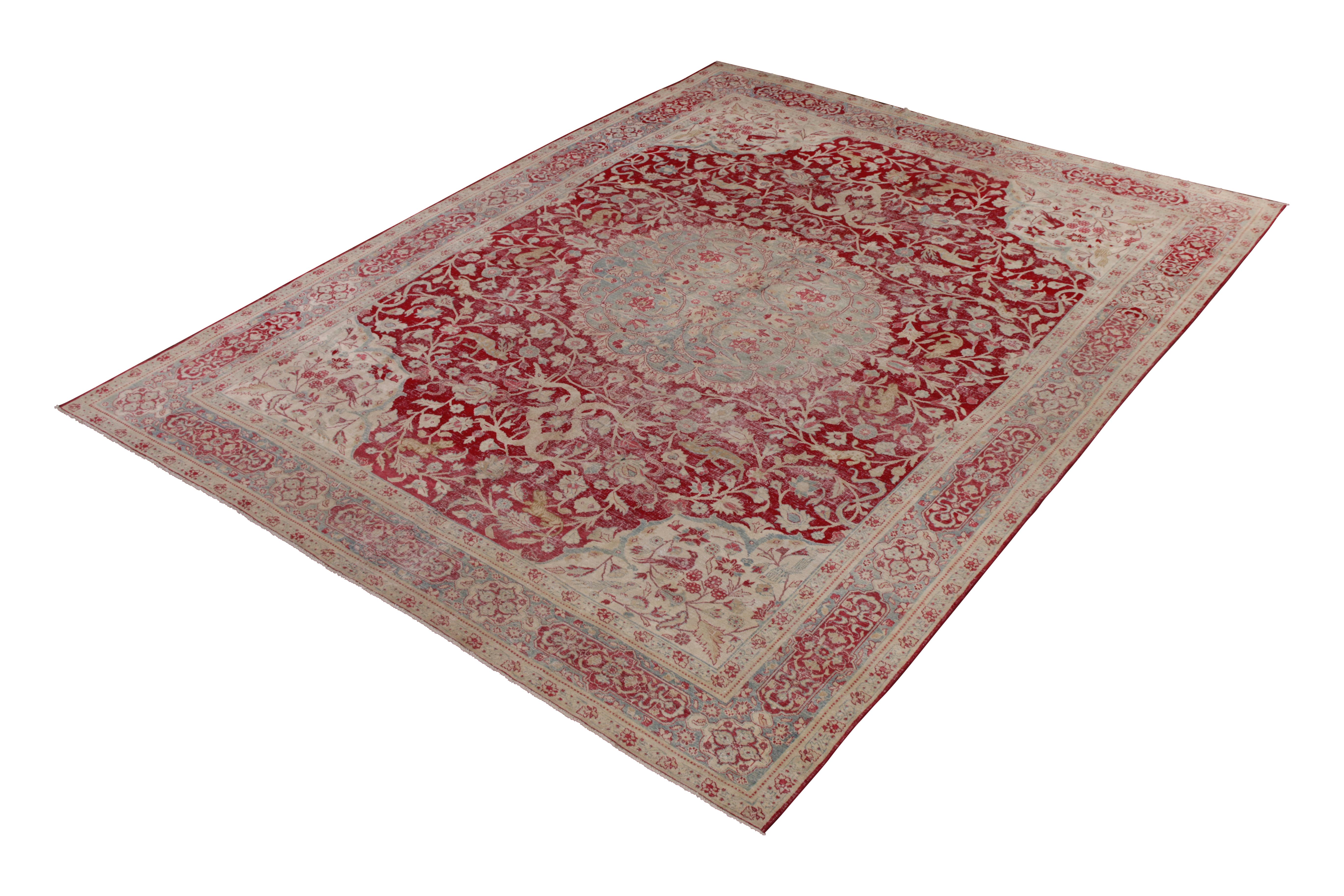Hand knotted in wool originating from Persia circa 1890-1900, this 19th century antique Persian rug hails from the acclaimed Tabriz capital city, renowned for its quality and in particular for its attention to meticulous, grand medallion patterns