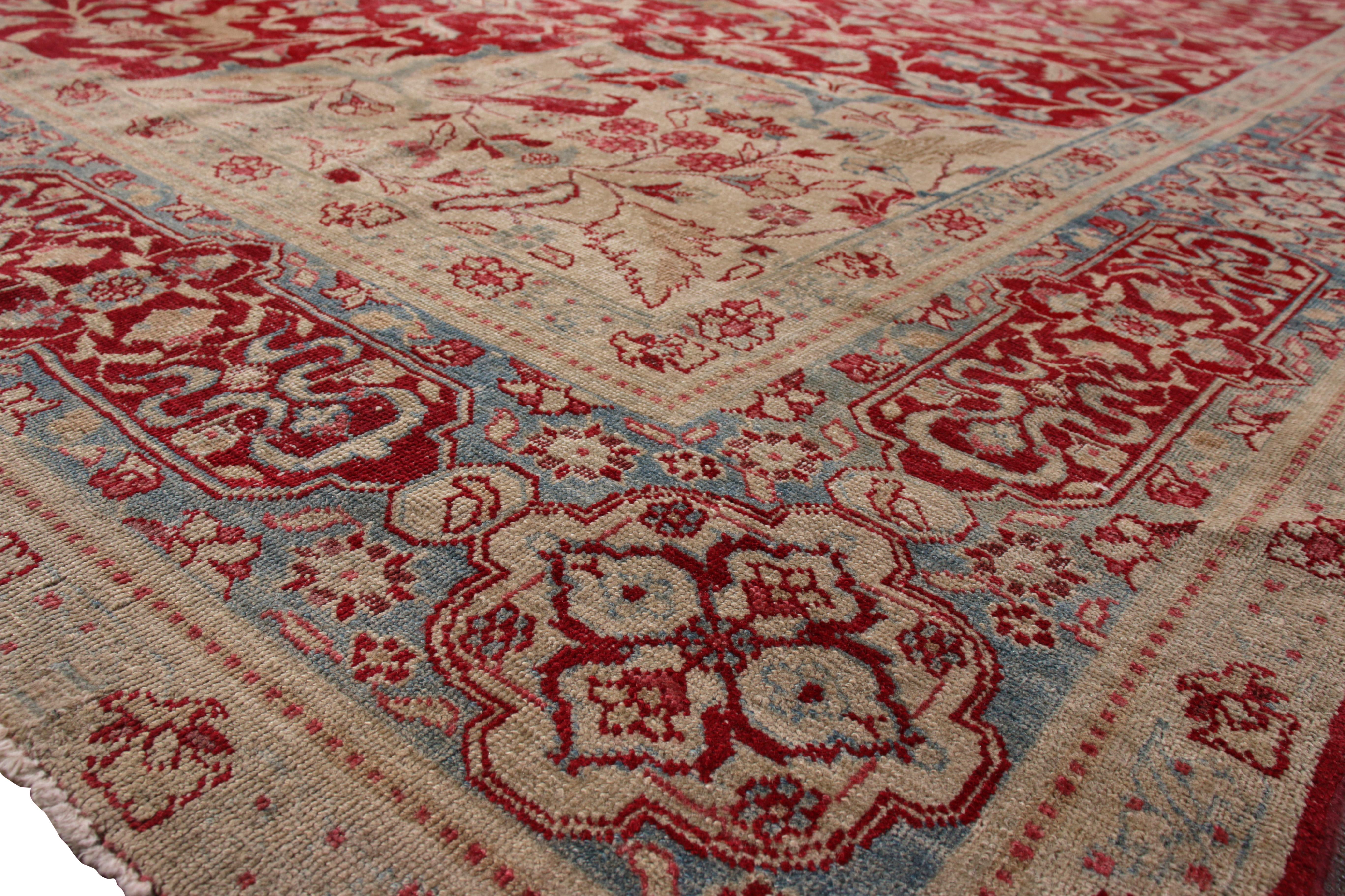 Late 19th Century Antique Tabriz Rug Red Beige, Blue Medallion Style Persian Floral by Rug & Kilim For Sale