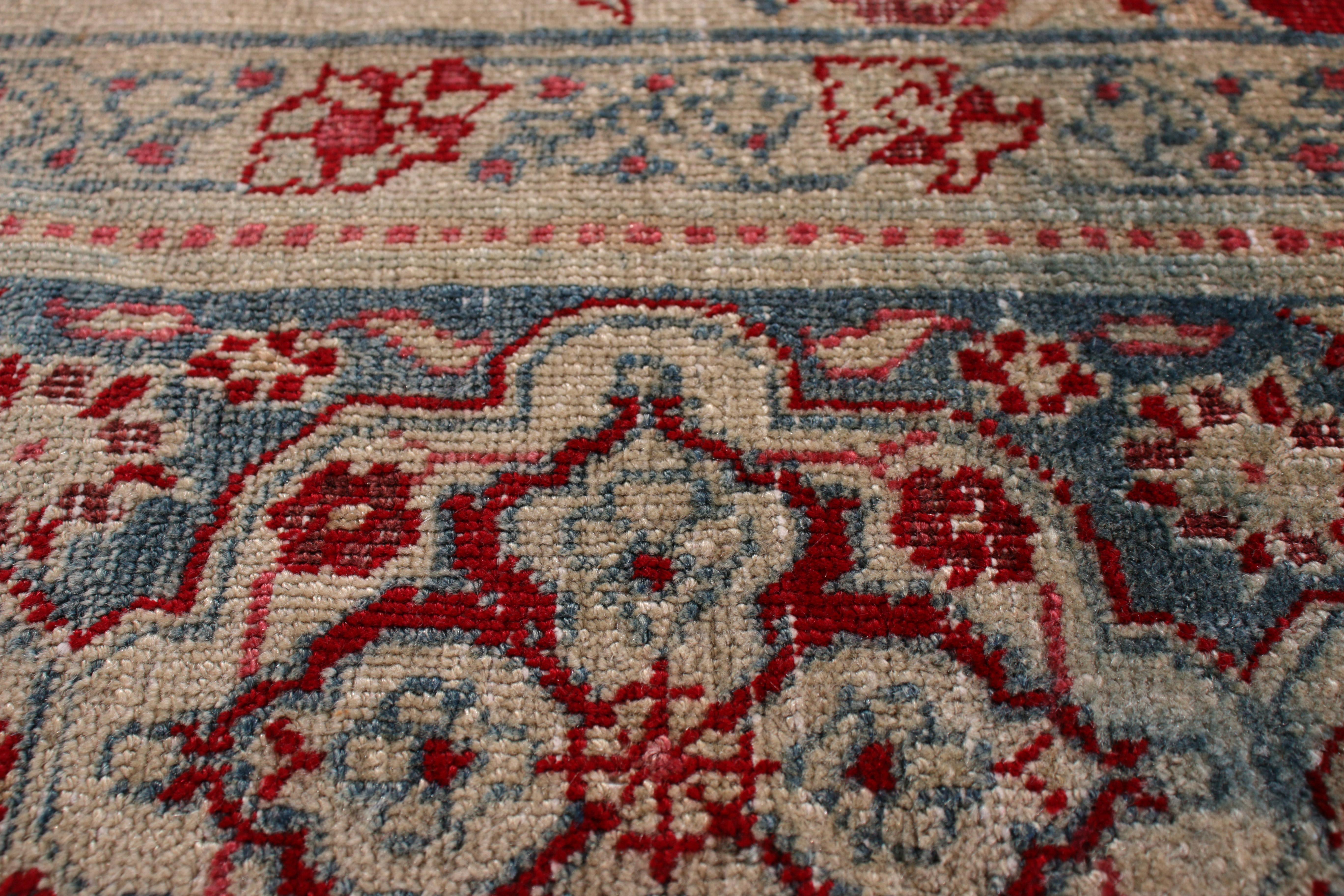 Wool Antique Tabriz Rug Red Beige, Blue Medallion Style Persian Floral by Rug & Kilim For Sale