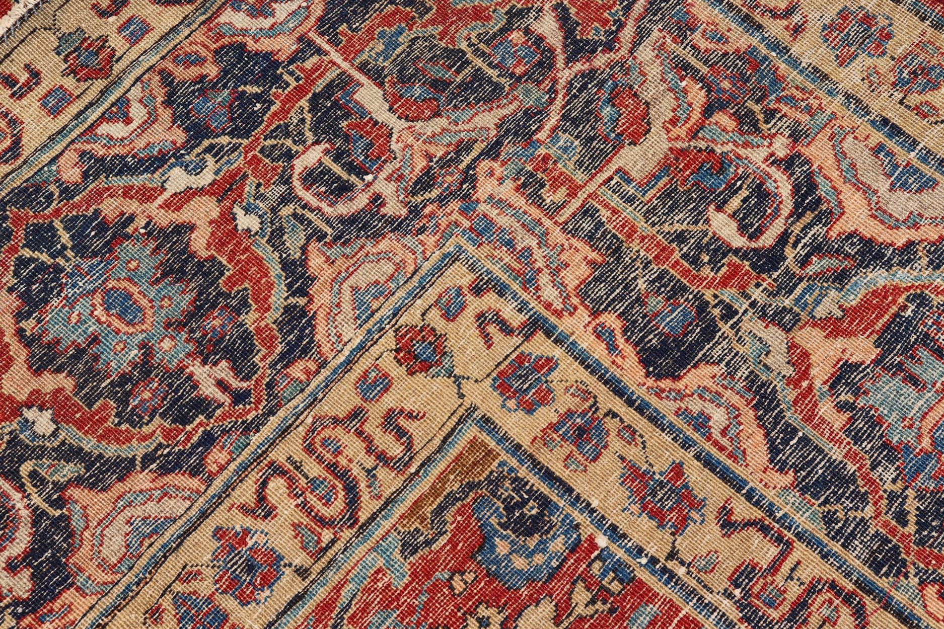 Antique Tabriz Rug with All Over Design in Rust Red, Blue's, Yellow, and L. Blue. Keivan Woven Arts / rug H8-0601, country of origin / type: Iran / Tabriz, circa 1910s.

Measures: 9'7 x 13'3.

This compelling antique Tabriz was woven in Persia