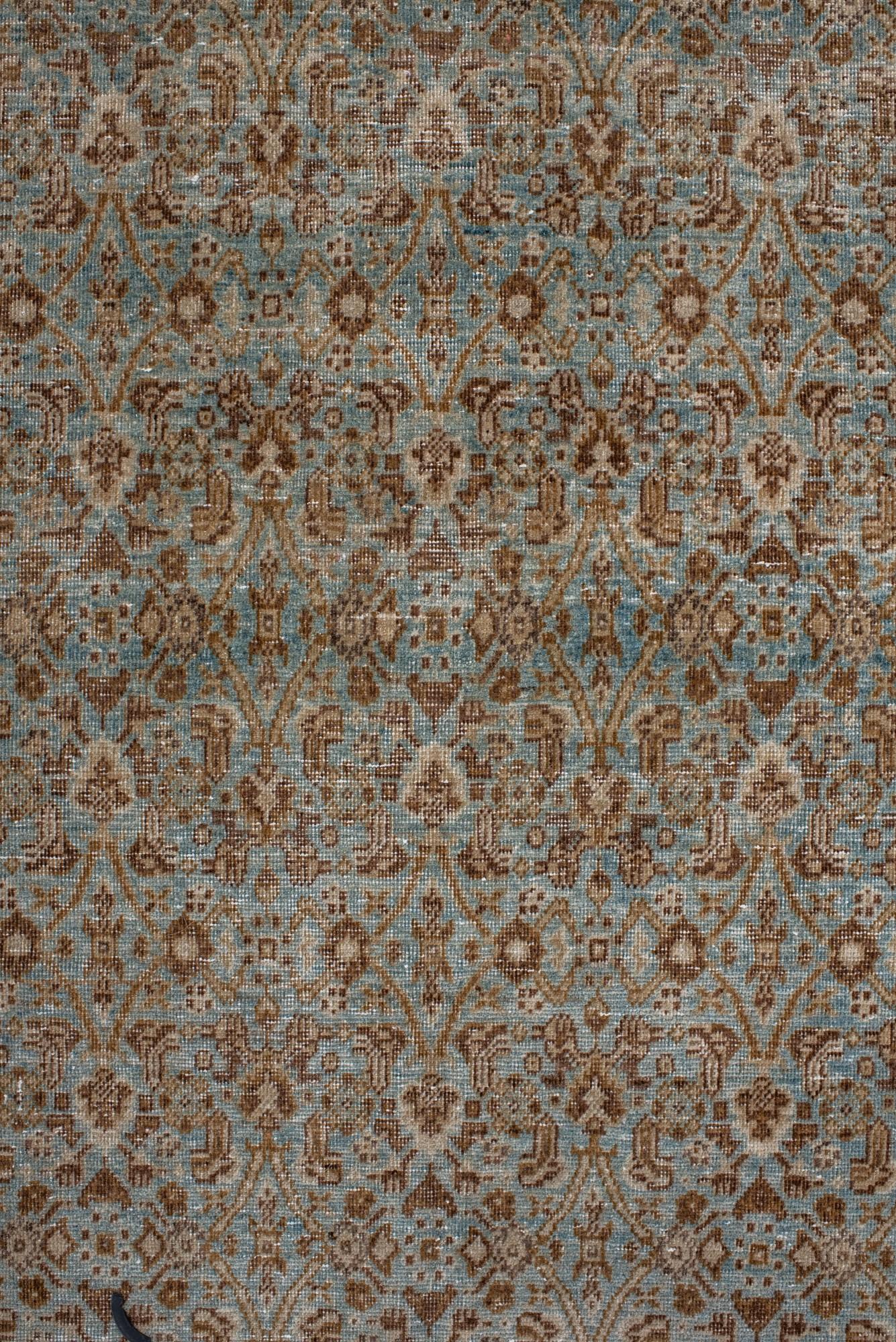 Hand-Knotted Antique Tabriz Rug with Allover Floral Pattern in Soft Blues and Neutrals For Sale