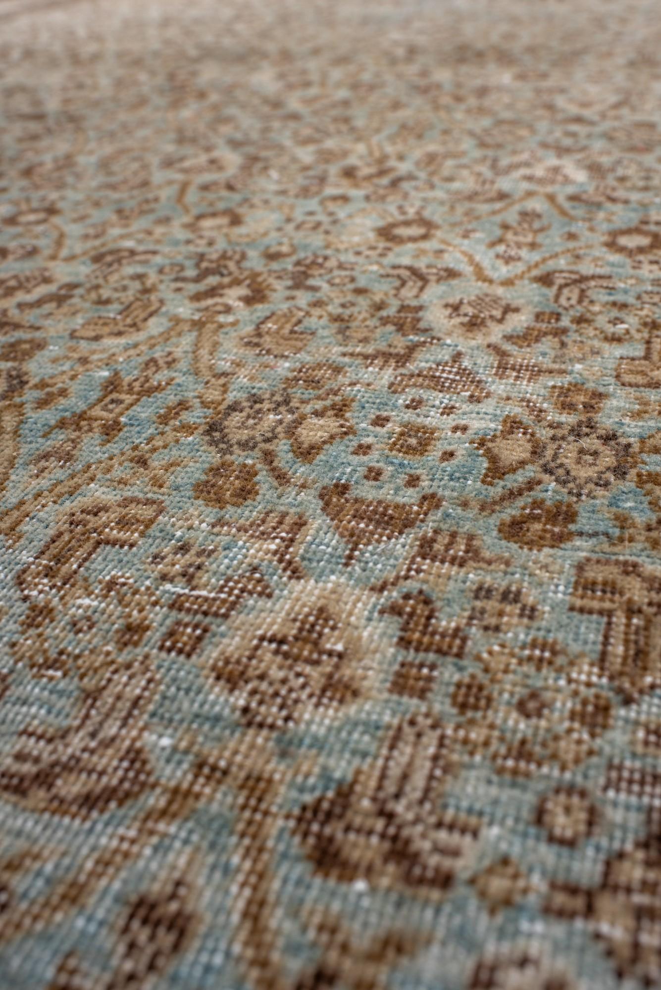 Antique Tabriz Rug with Allover Floral Pattern in Soft Blues and Neutrals In Good Condition For Sale In New York, NY