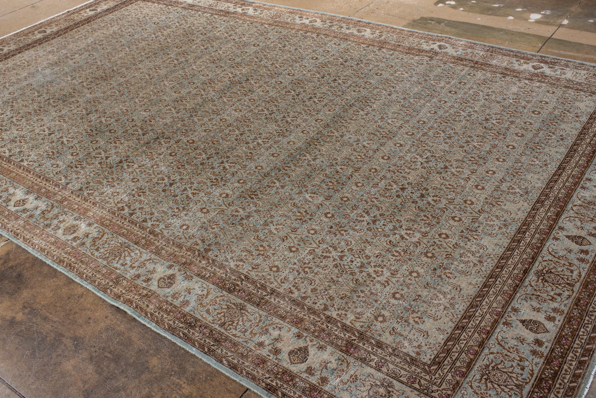 20th Century Antique Tabriz Rug with Allover Floral Pattern in Soft Blues and Neutrals For Sale