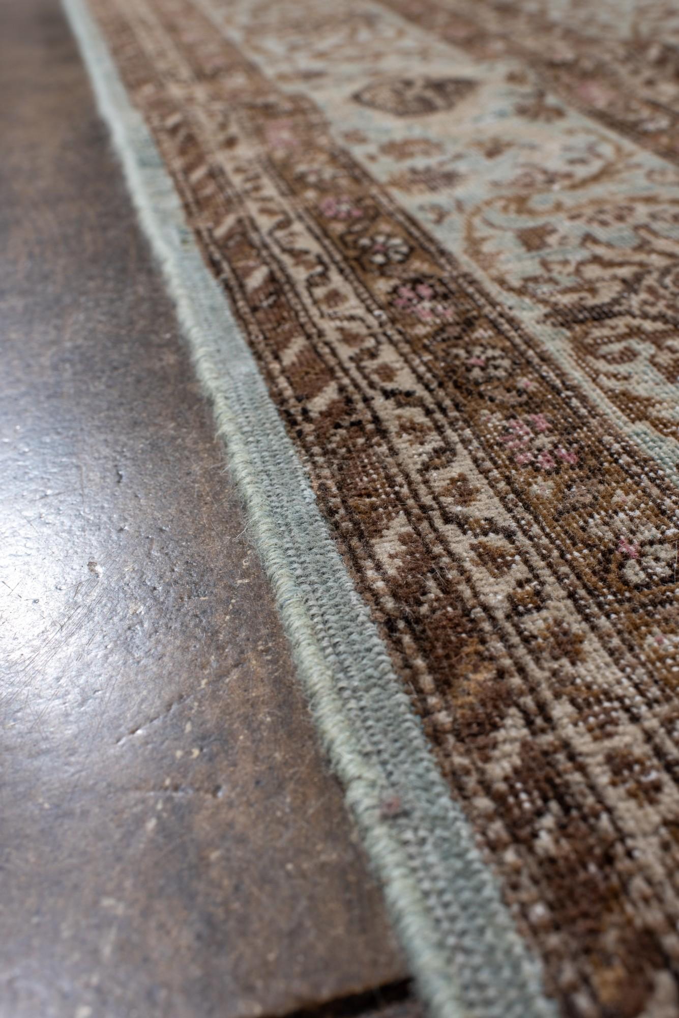 Wool Antique Tabriz Rug with Allover Floral Pattern in Soft Blues and Neutrals For Sale