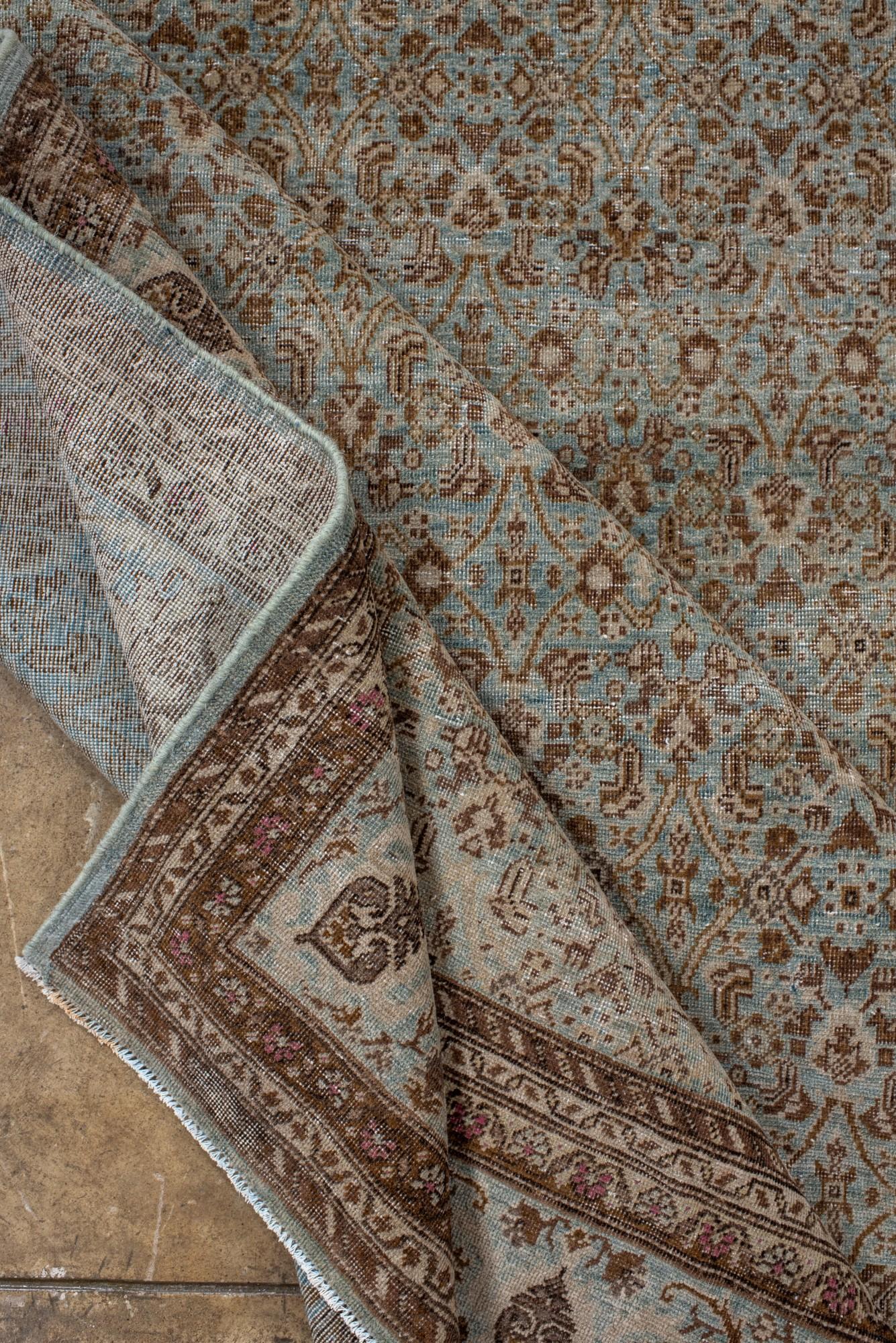 Antique Tabriz Rug with Allover Floral Pattern in Soft Blues and Neutrals For Sale 1