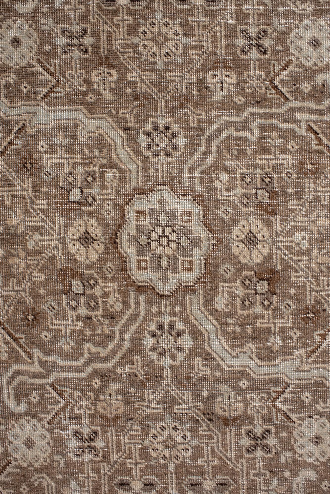 Hand-Knotted Antique Tabriz Rug with Allover Medallion, Floral Motif in Soft Taupe and Mocha For Sale