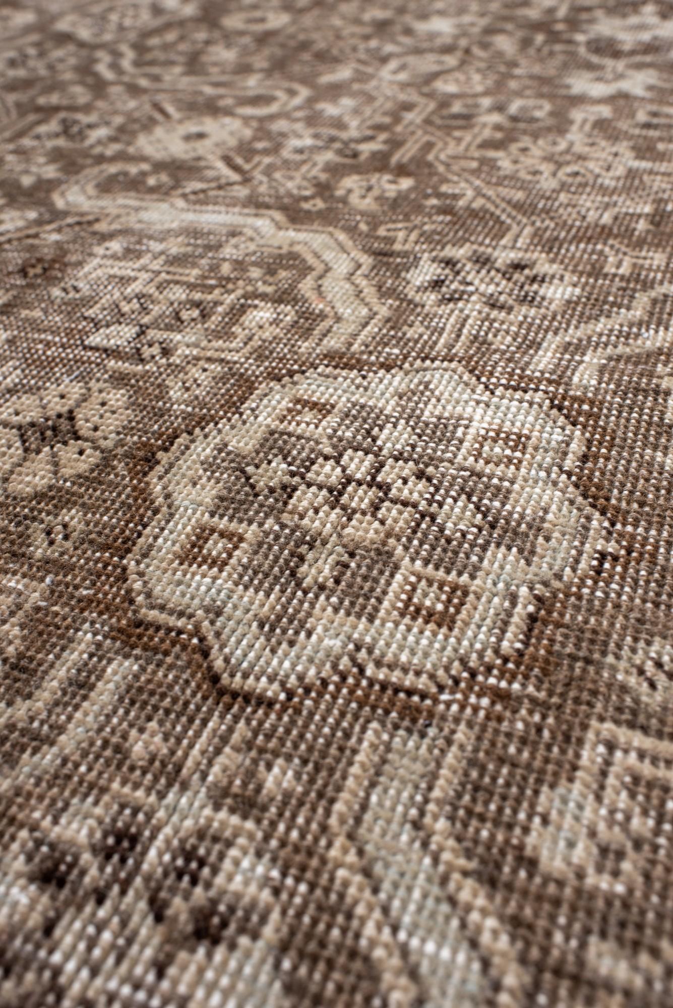 Antique Tabriz Rug with Allover Medallion, Floral Motif in Soft Taupe and Mocha In Good Condition For Sale In New York, NY