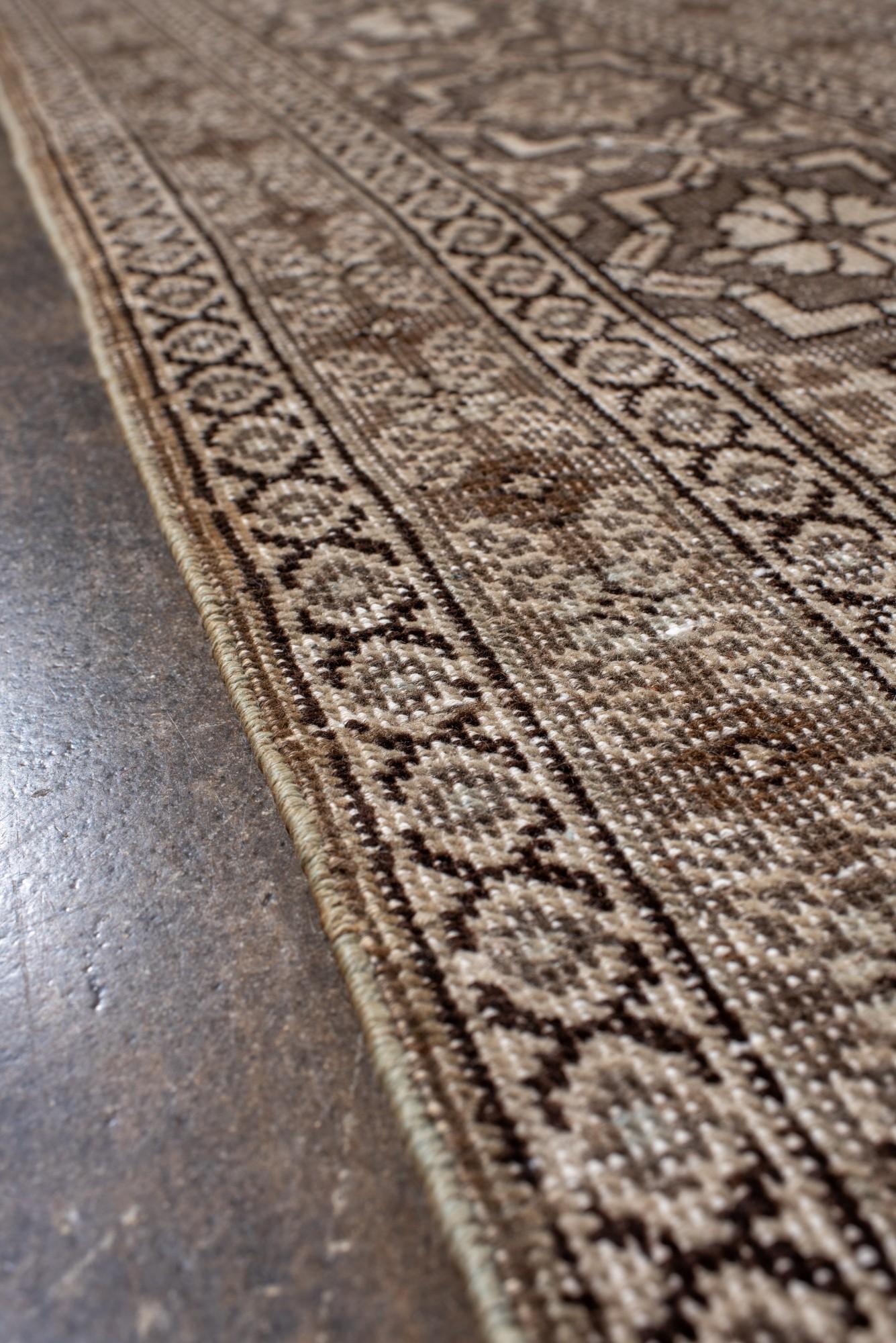 Wool Antique Tabriz Rug with Allover Medallion, Floral Motif in Soft Taupe and Mocha For Sale