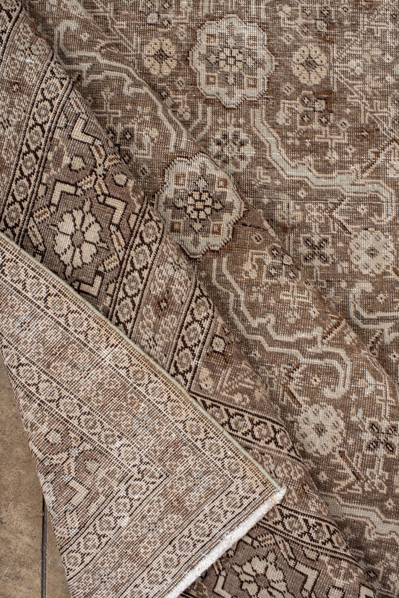 Antique Tabriz Rug with Allover Medallion, Floral Motif in Soft Taupe and Mocha For Sale 1