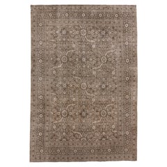 Antique Tabriz Rug with Allover Medallion, Floral Motif in Soft Taupe and Mocha