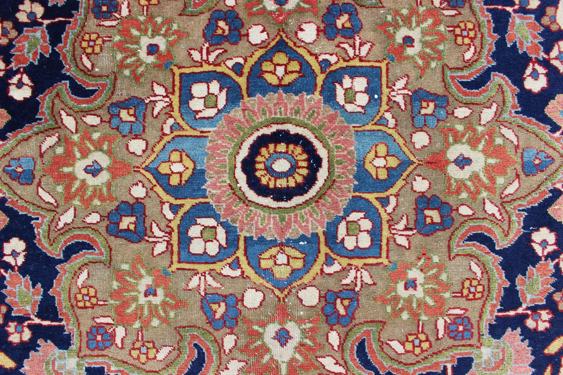 Antike Fine Persian Classic Design Tabriz Teppich in Orange, Blau & Multi Farben im Angebot 4