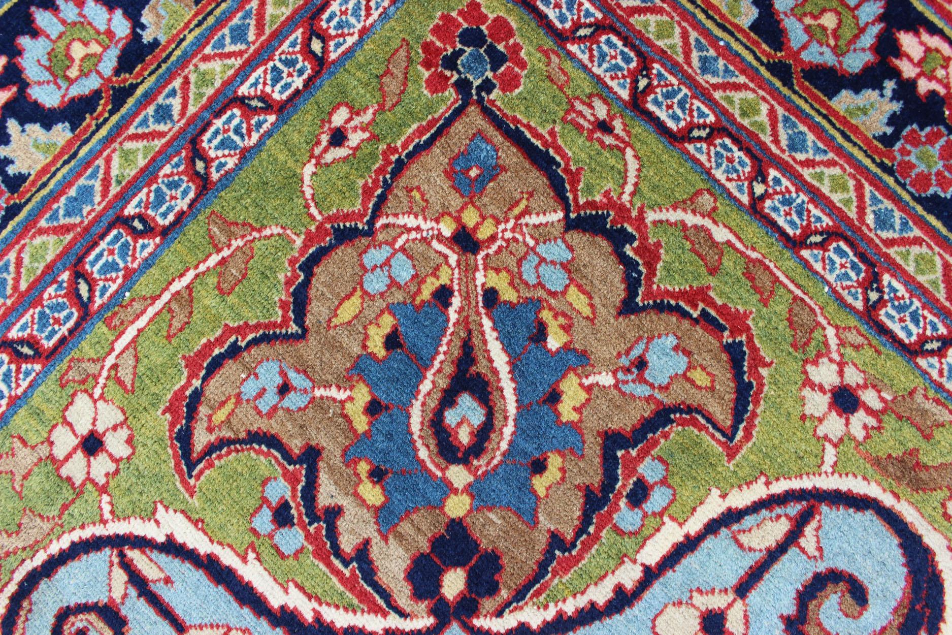 Antique Fine Persian Classic Design Tabriz Rug in Orange, Blue & Multi Colors For Sale 7