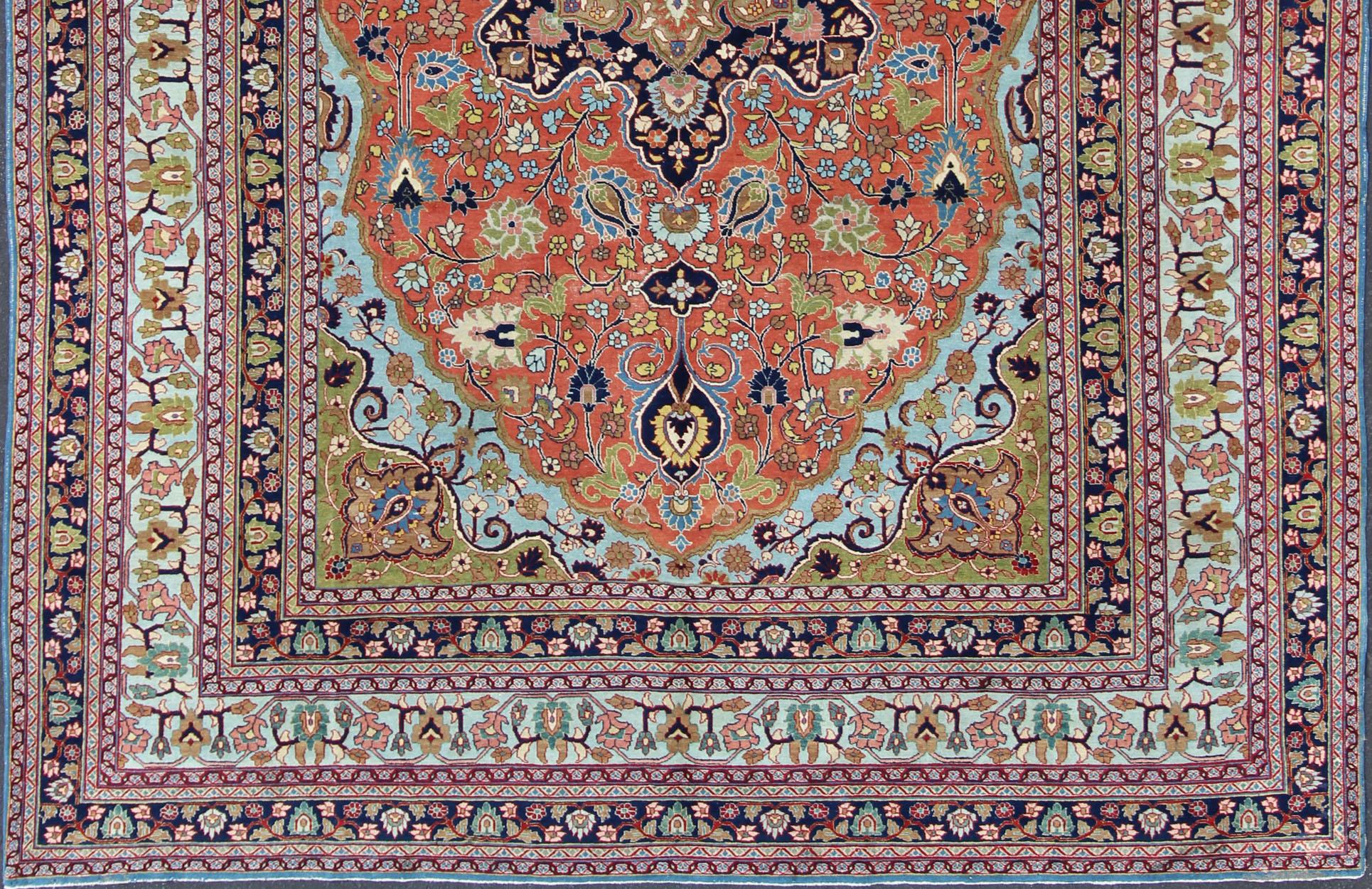 Antike Fine Persian Classic Design Tabriz Teppich in Orange, Blau & Multi Farben (Persisch) im Angebot