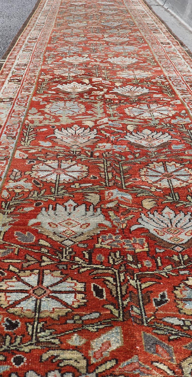 Antique Tabriz Runner with Medallion's in Rich Rust and Soft Blue 2'9 x 13'5 in vendita 3