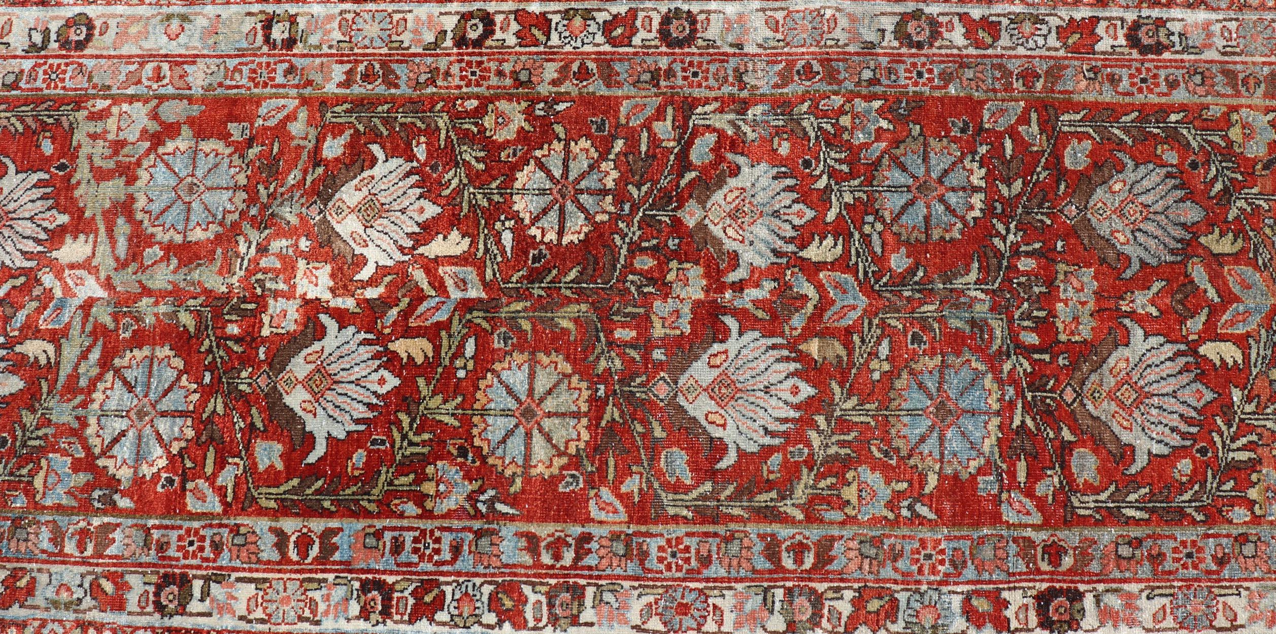 Antique Tabriz Runner with Medallion's in Rich Rust and Soft Blue 2'9 x 13'5 in vendita 5