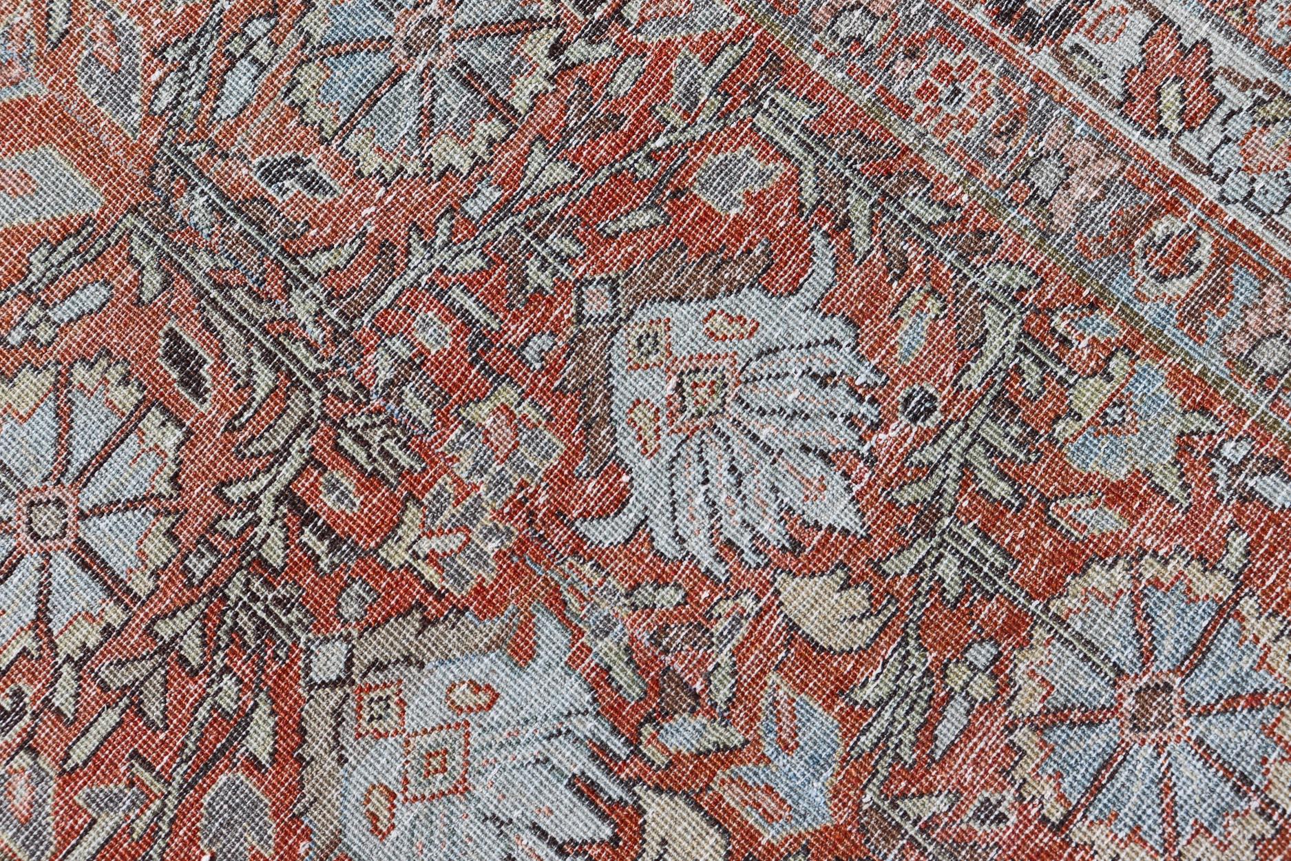 XX secolo Antique Tabriz Runner with Medallion's in Rich Rust and Soft Blue 2'9 x 13'5 in vendita