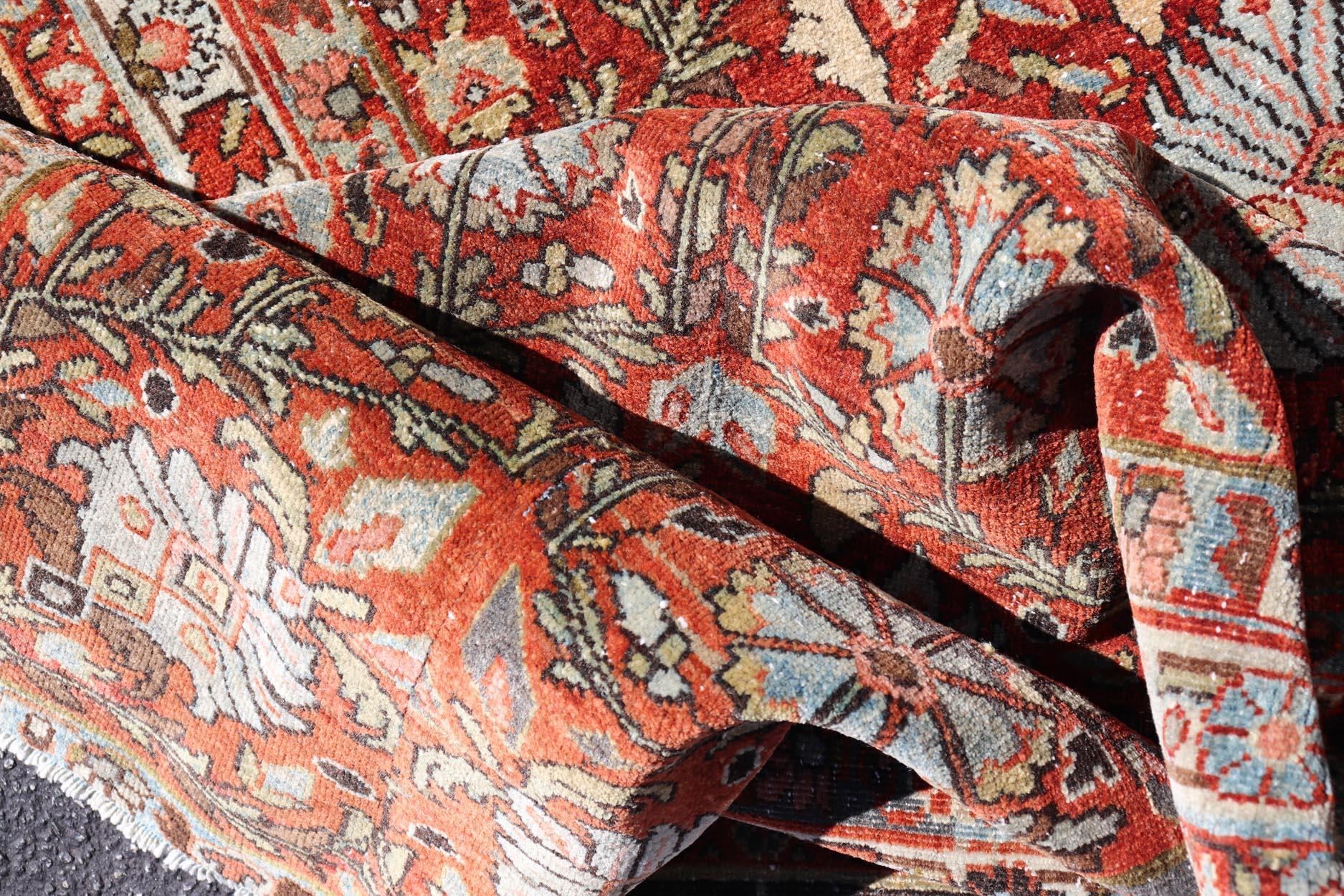 Lana Antique Tabriz Runner with Medallion's in Rich Rust and Soft Blue 2'9 x 13'5 in vendita