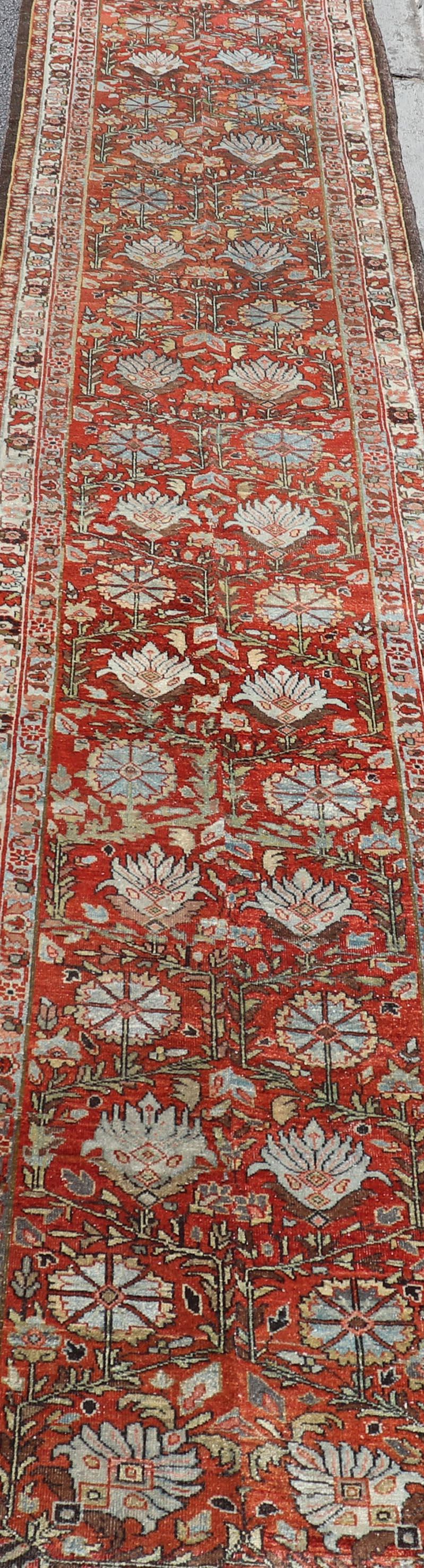 Antique Tabriz Runner with Medallion's in Rich Rust and Soft Blue 2'9 x 13'5 in vendita 2