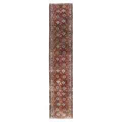 Tapis de couloir Tabriz antique avec médaillons en rouille riche et bleu doux 2'9 x 13'5