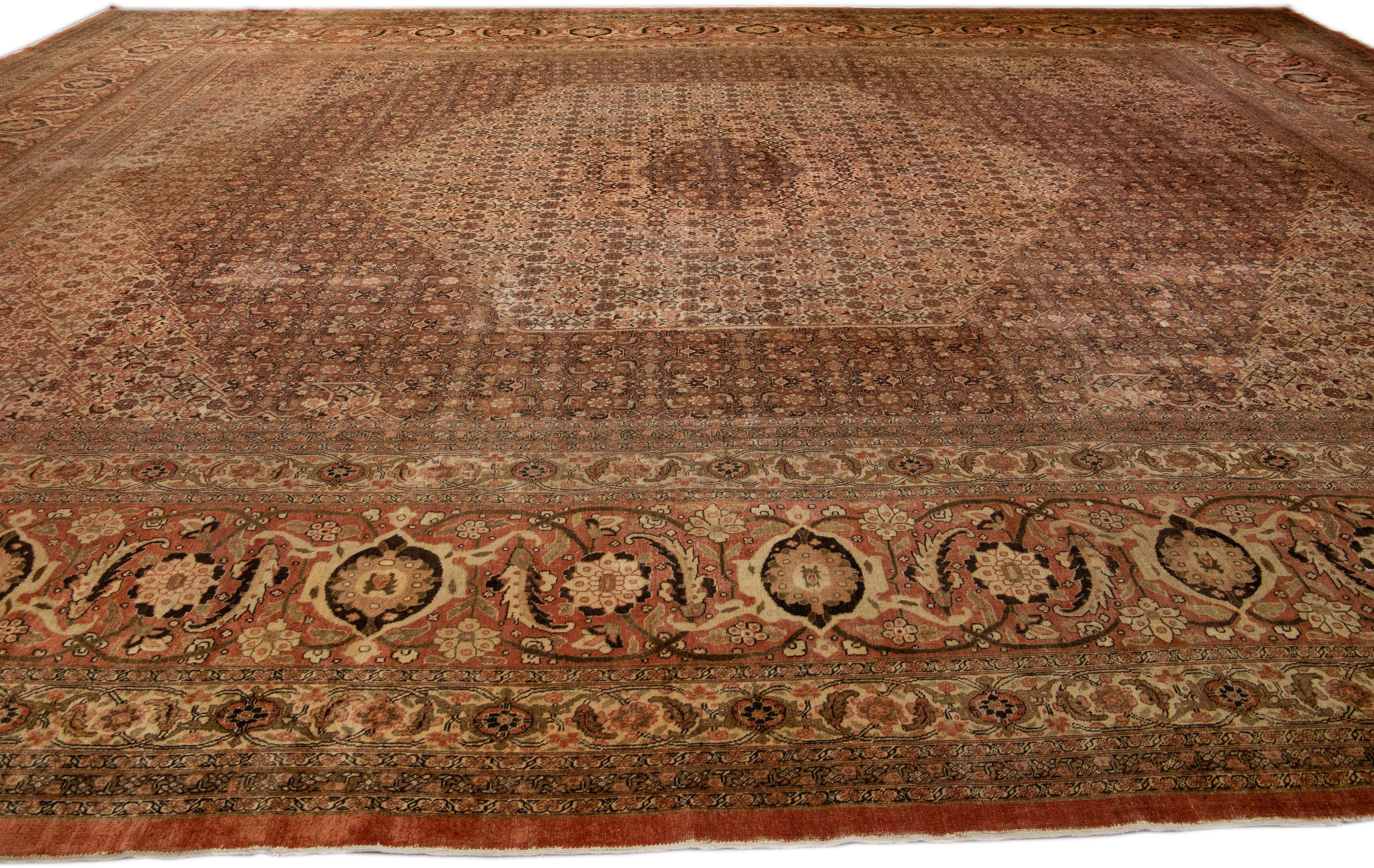 20th Century Antique Tabriz Rust Handmade Persian Oversize Wool Rug With Medallion Design For Sale