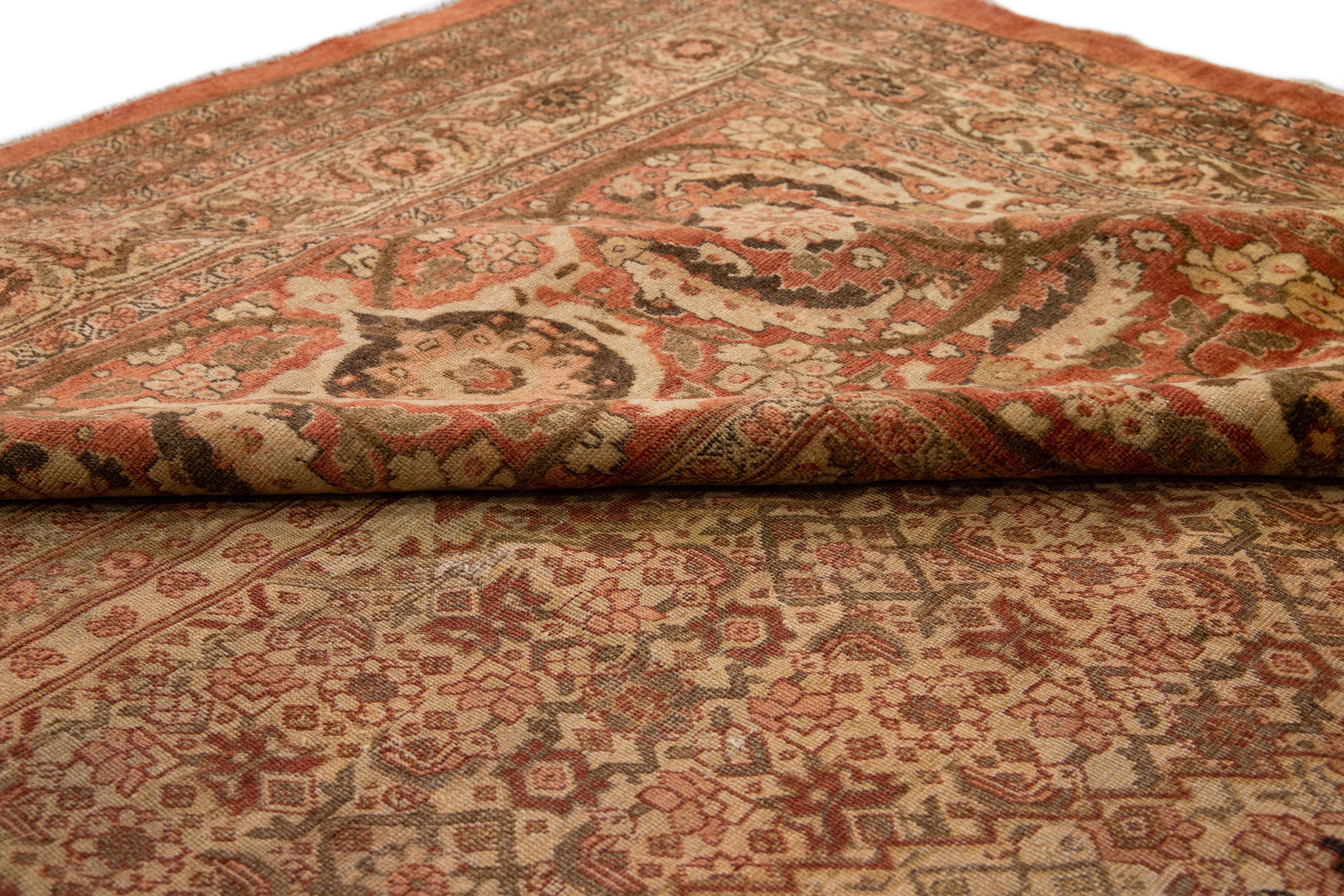 Antique Tabriz Rust Handmade Persian Oversize Wool Rug With Medallion Design For Sale 2
