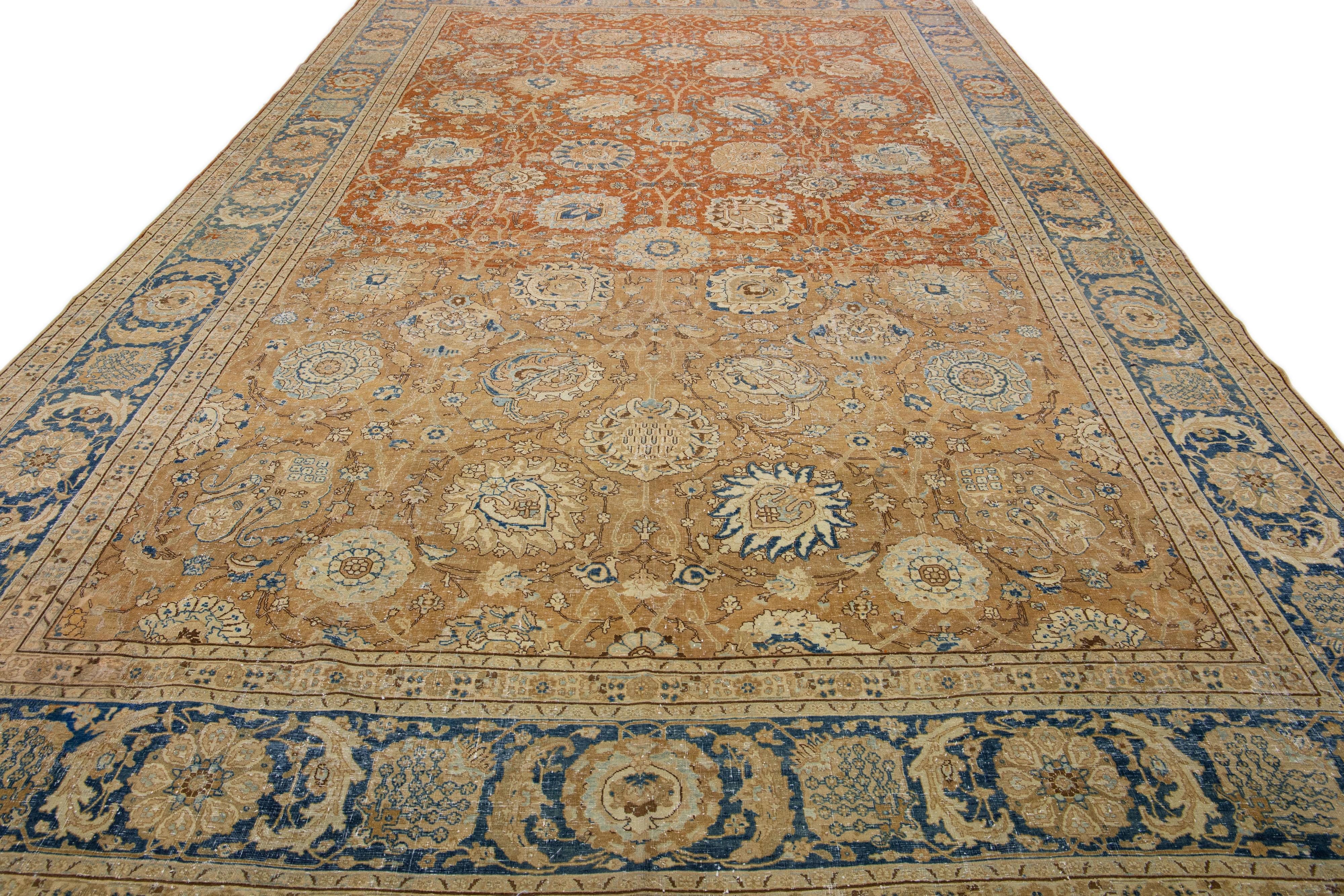Hand-Knotted Antique Tabriz Rust Handmade Persian Wool Rug with  Shah Abbasi Design For Sale