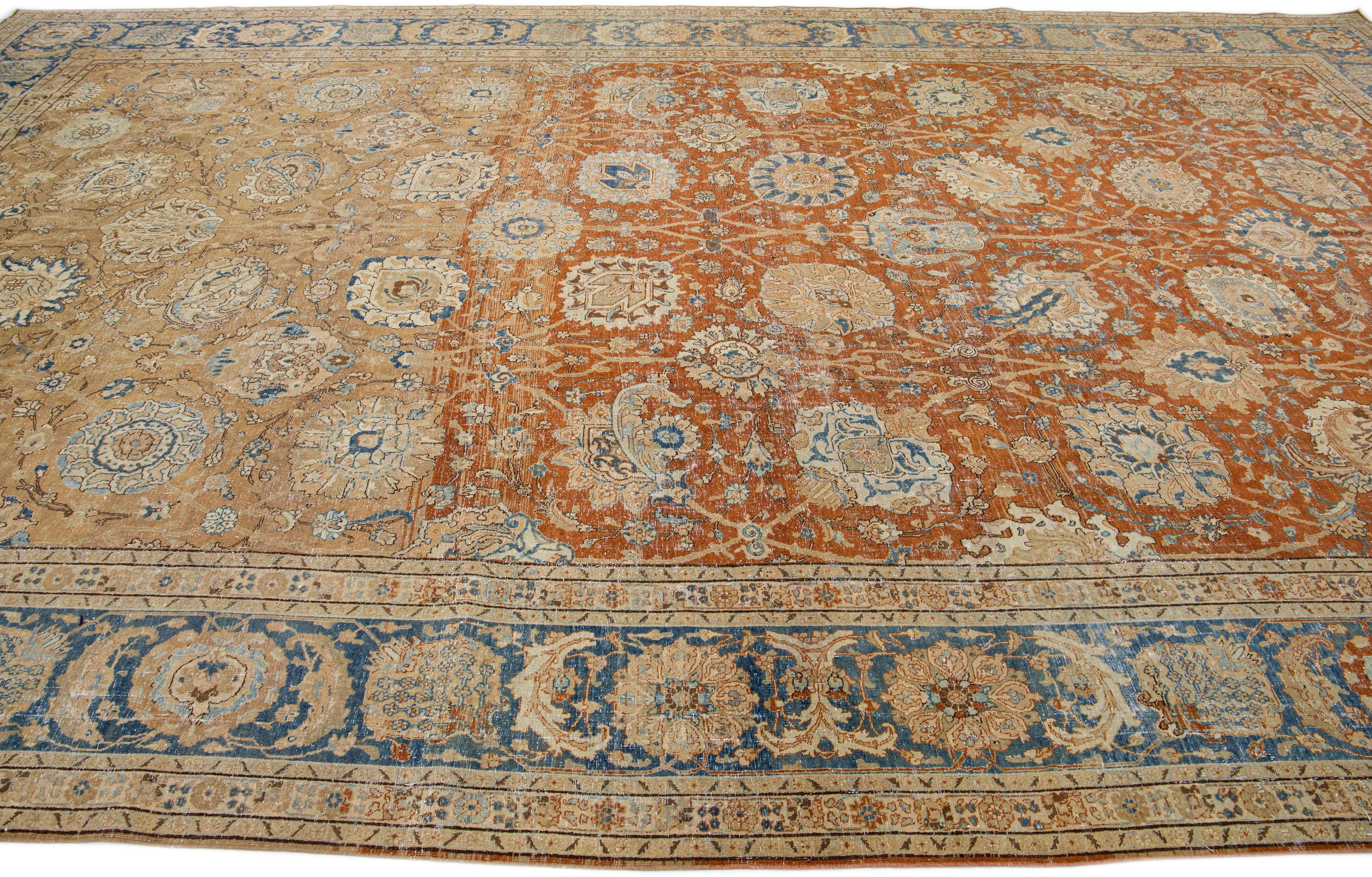 20th Century Antique Tabriz Rust Handmade Persian Wool Rug with  Shah Abbasi Design For Sale