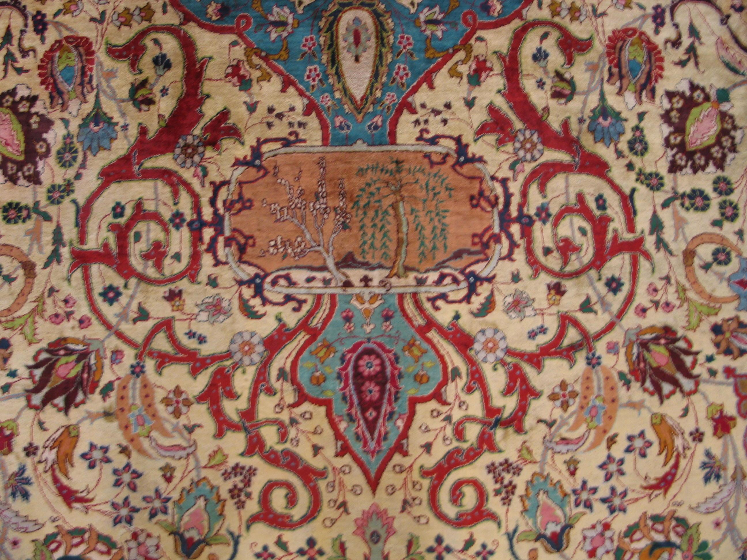 Hand-Knotted Early 20th Century Persian Silk Tabriz Carpet ( 10' x 13'8