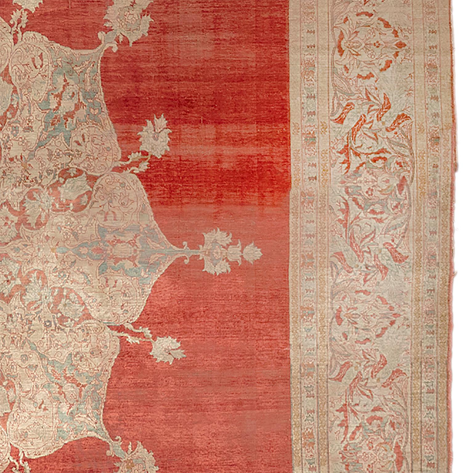 Hand-Woven Antique Tabriz Silk Rug For Sale