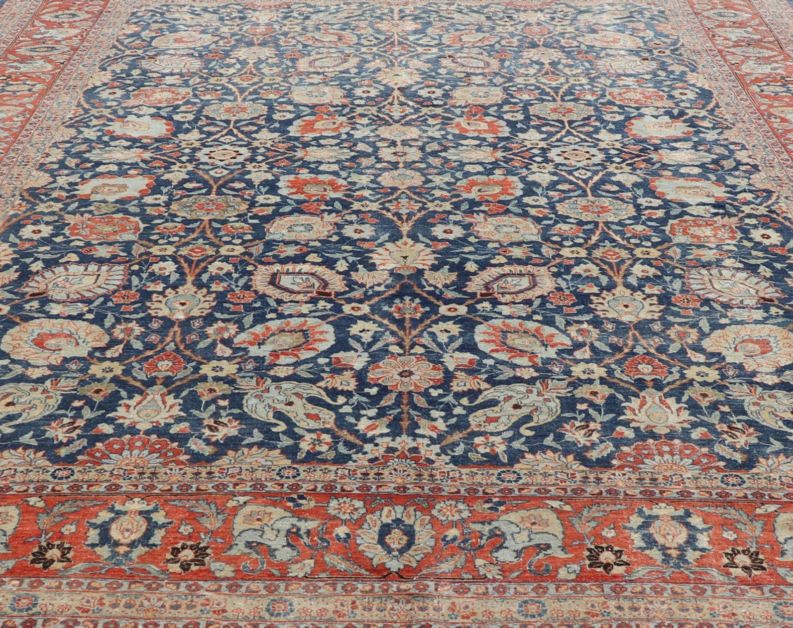 Tabriz antico con disegni floreali sub-geometrici all-over 12'6 x 17'2 in vendita 7