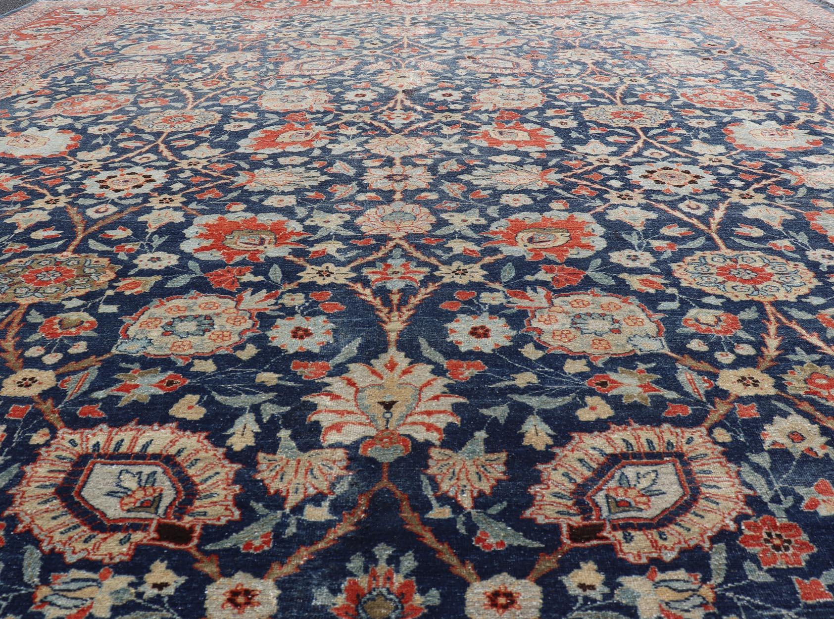 Persiano Tabriz antico con disegni floreali sub-geometrici all-over 12'6 x 17'2 in vendita