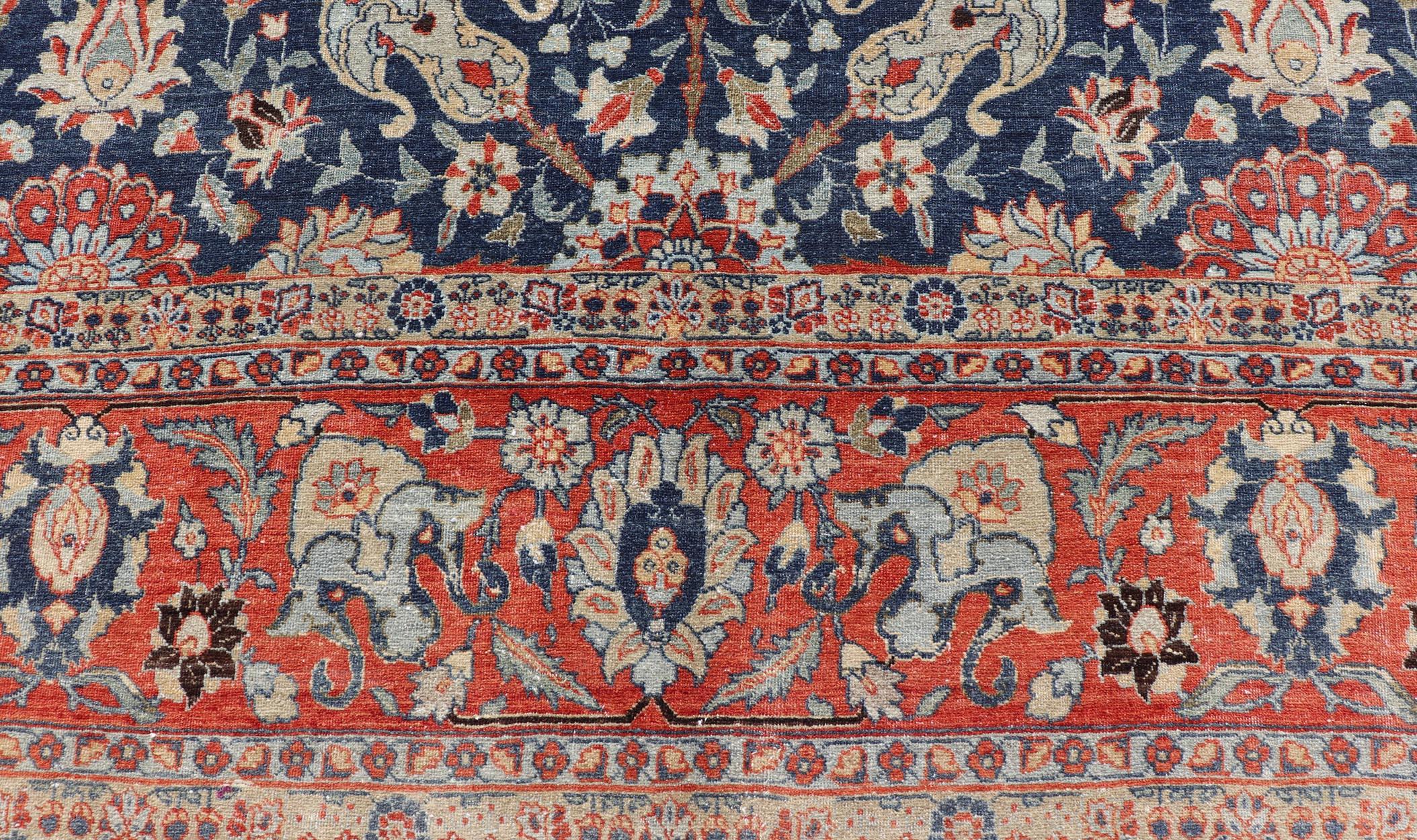 Annodato a mano Tabriz antico con disegni floreali sub-geometrici all-over 12'6 x 17'2 in vendita