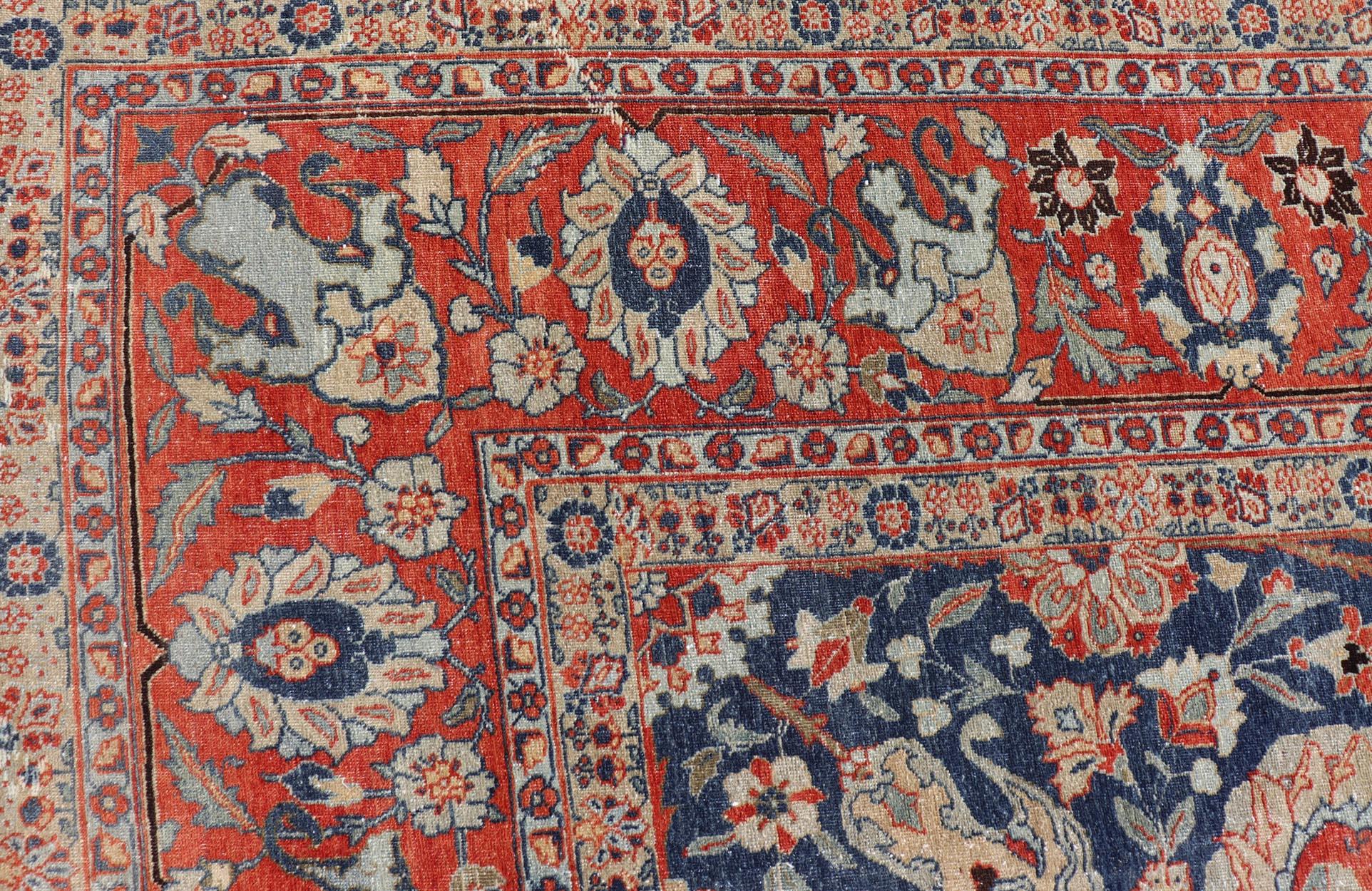 Tabriz antico con disegni floreali sub-geometrici all-over 12'6 x 17'2 In condizioni ottime in vendita a Atlanta, GA