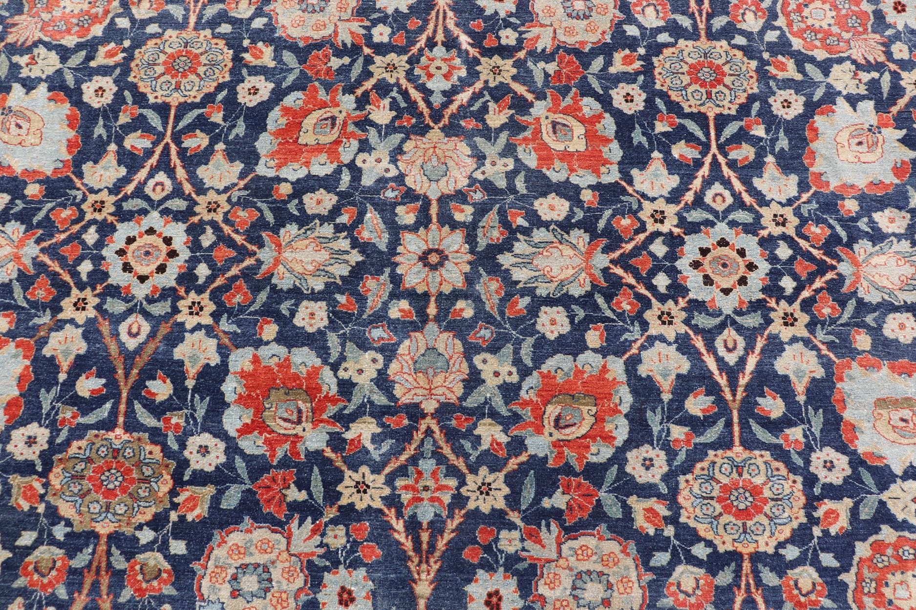 Lana Tabriz antico con disegni floreali sub-geometrici all-over 12'6 x 17'2 in vendita