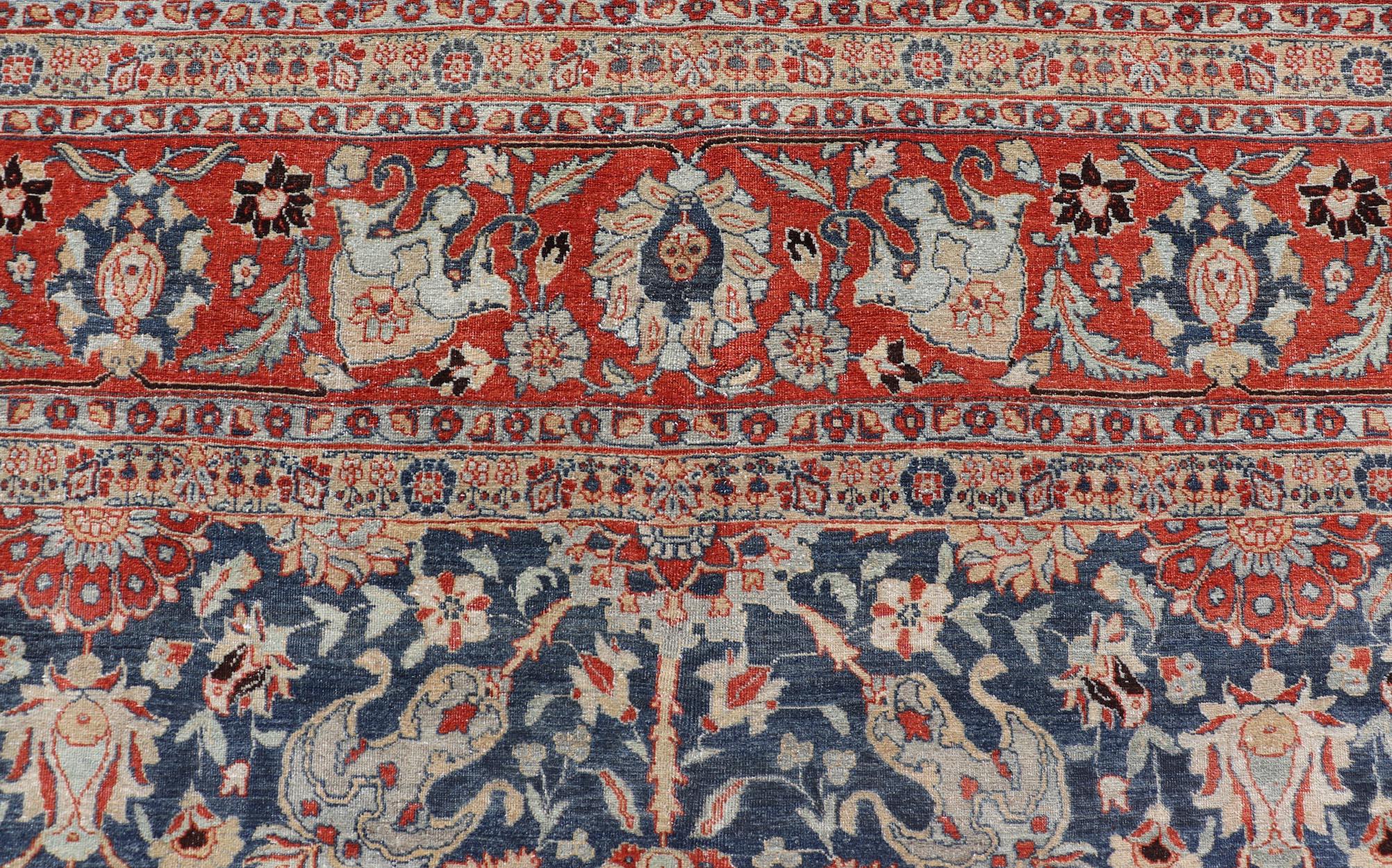 Tabriz antico con disegni floreali sub-geometrici all-over 12'6 x 17'2 in vendita 2