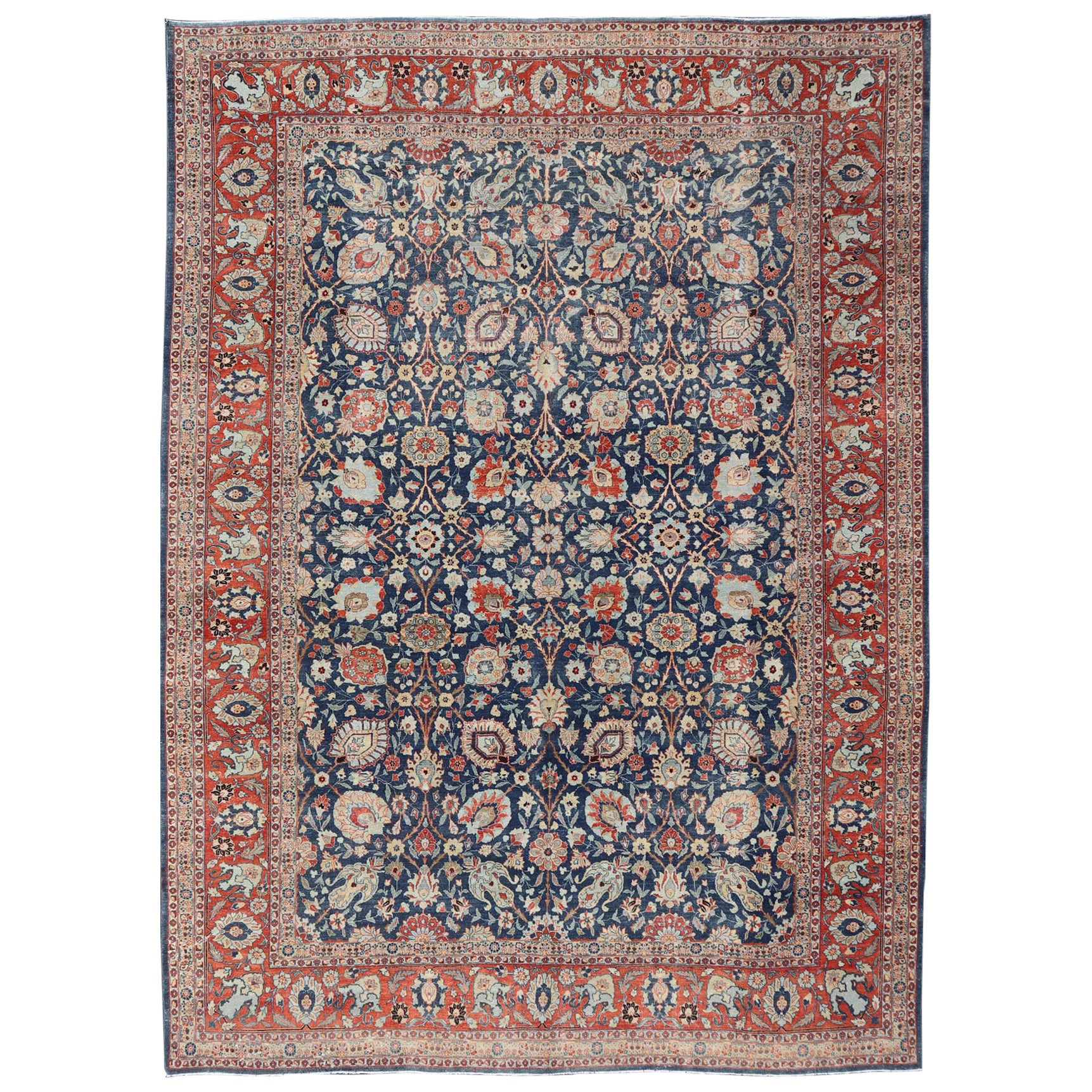 Tabriz antico con disegni floreali sub-geometrici all-over 12
6 x 17
2 in vendita