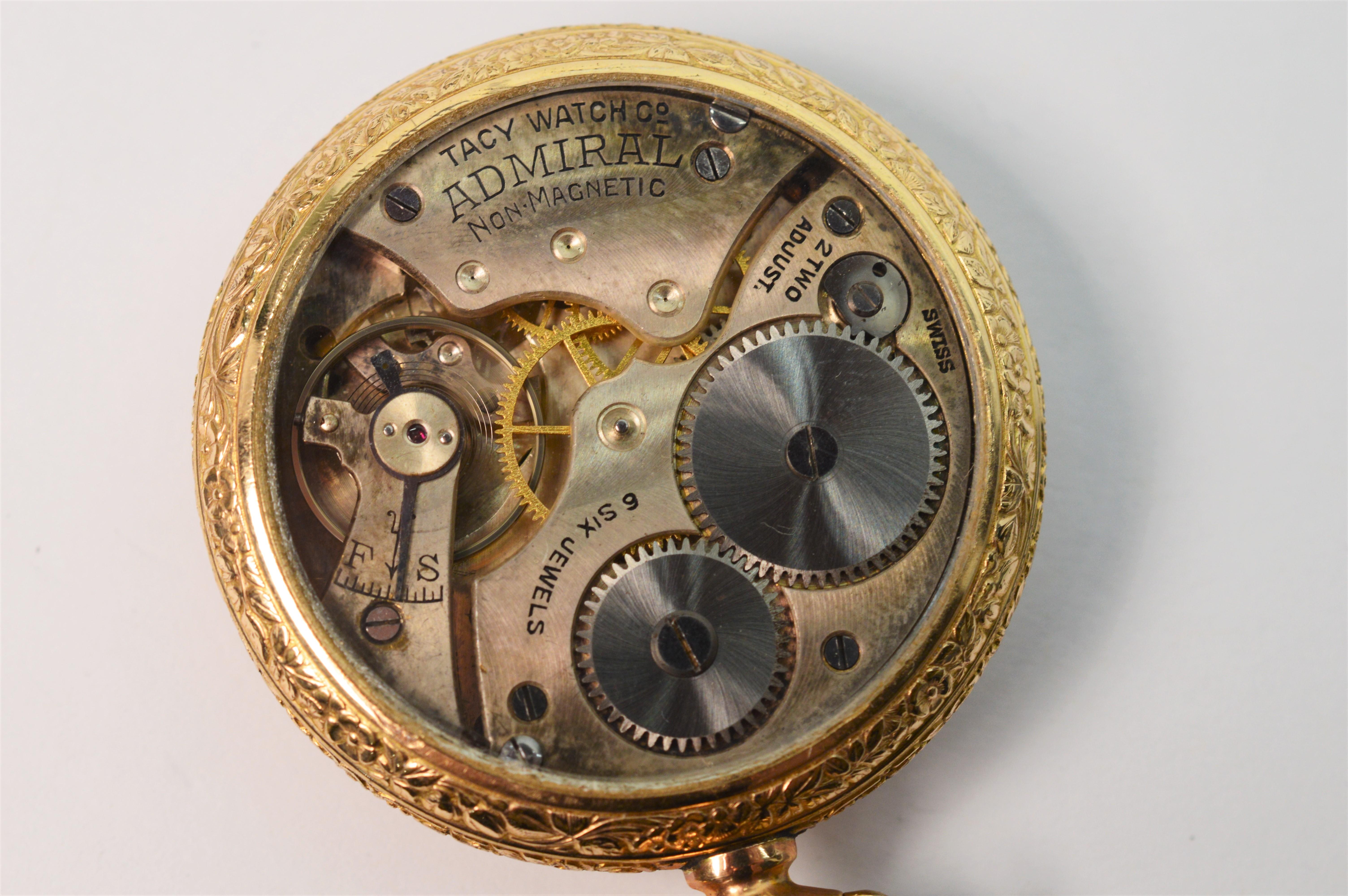 Antique Tacy Watch Company Admiral Display Back Pocket Watch, Circa 1920 In Fair Condition In Mount Kisco, NY