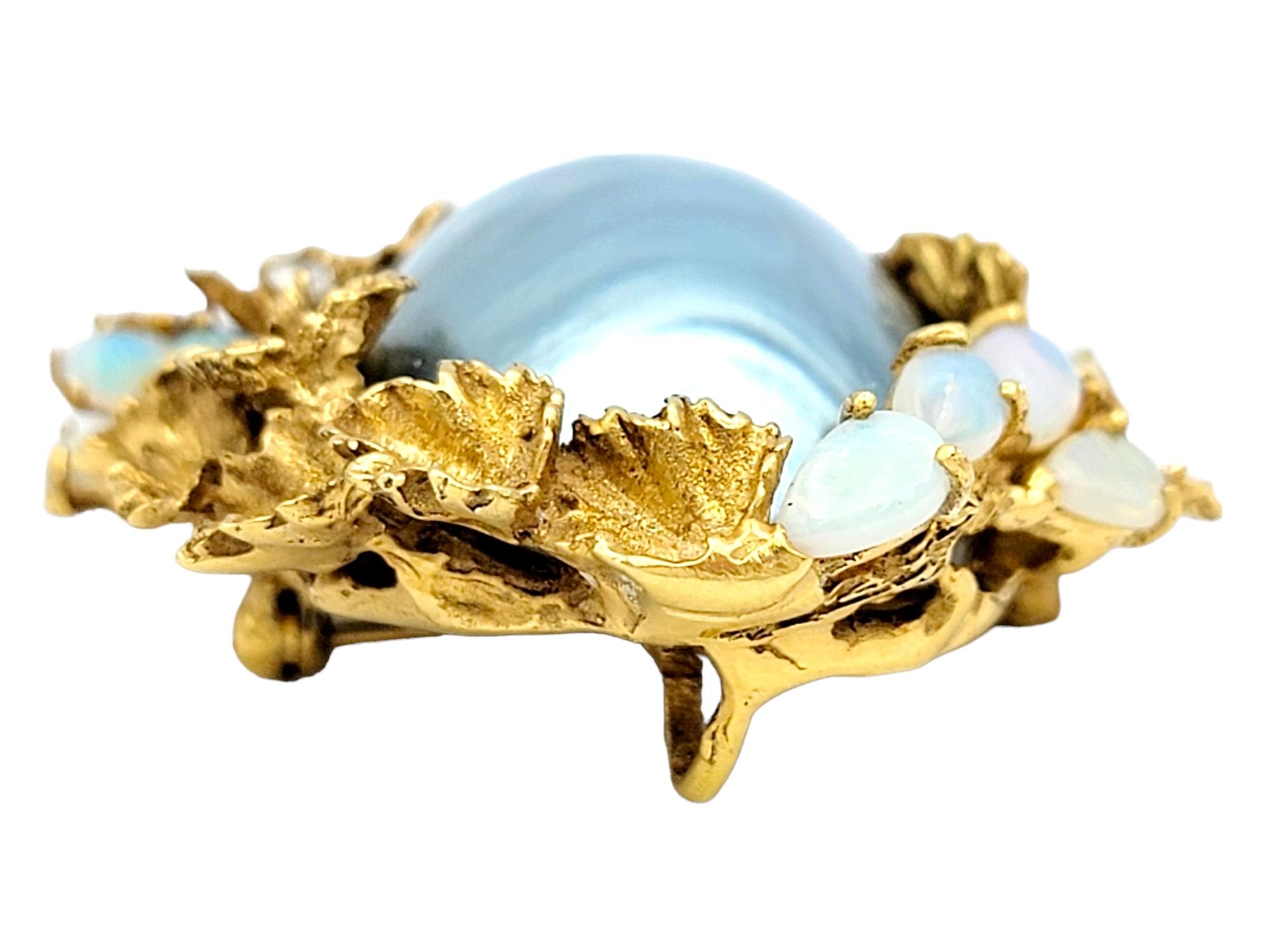 Antike Tahiti-Perle, Tansanit, Opal und Diamant-Brosche/Anhänger aus Gelbgold im Zustand „Gut“ im Angebot in Scottsdale, AZ