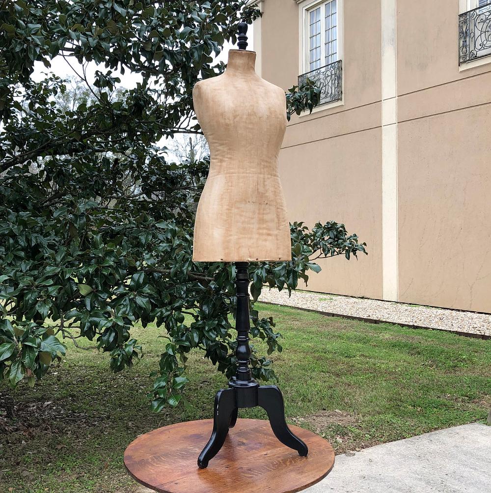 Mannequin used by tailors and mercantile retailers in Paris, manufactured by Stockman,
circa 1910-1920.
Mannequin measures 34 H x 15 W x 9.5 D.
Stand measures 26 H x 16 W x x16 D.
Total height is adjustable and varies from 67 H to 60 H.