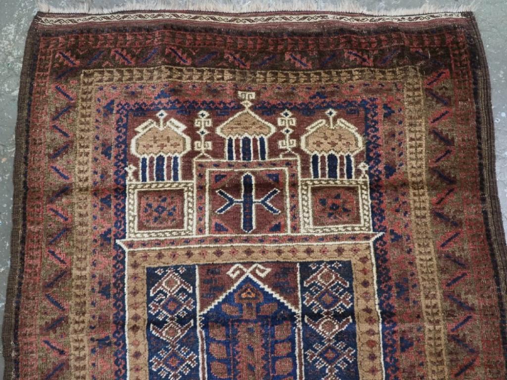 Afghan Antique Taimani Baluch 'Seh Mihrab' Prayer Rug, Circa 1900 For Sale
