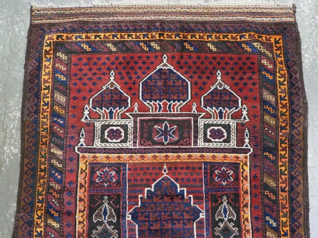 Afghan Antique Taimani Baluch 'Seh Mihrab' Prayer Rug, Circa 1900 For Sale
