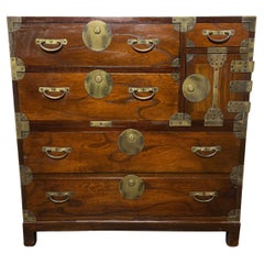 Antique Taisho Period Japanese Tansu Mounted With Brass Hardware