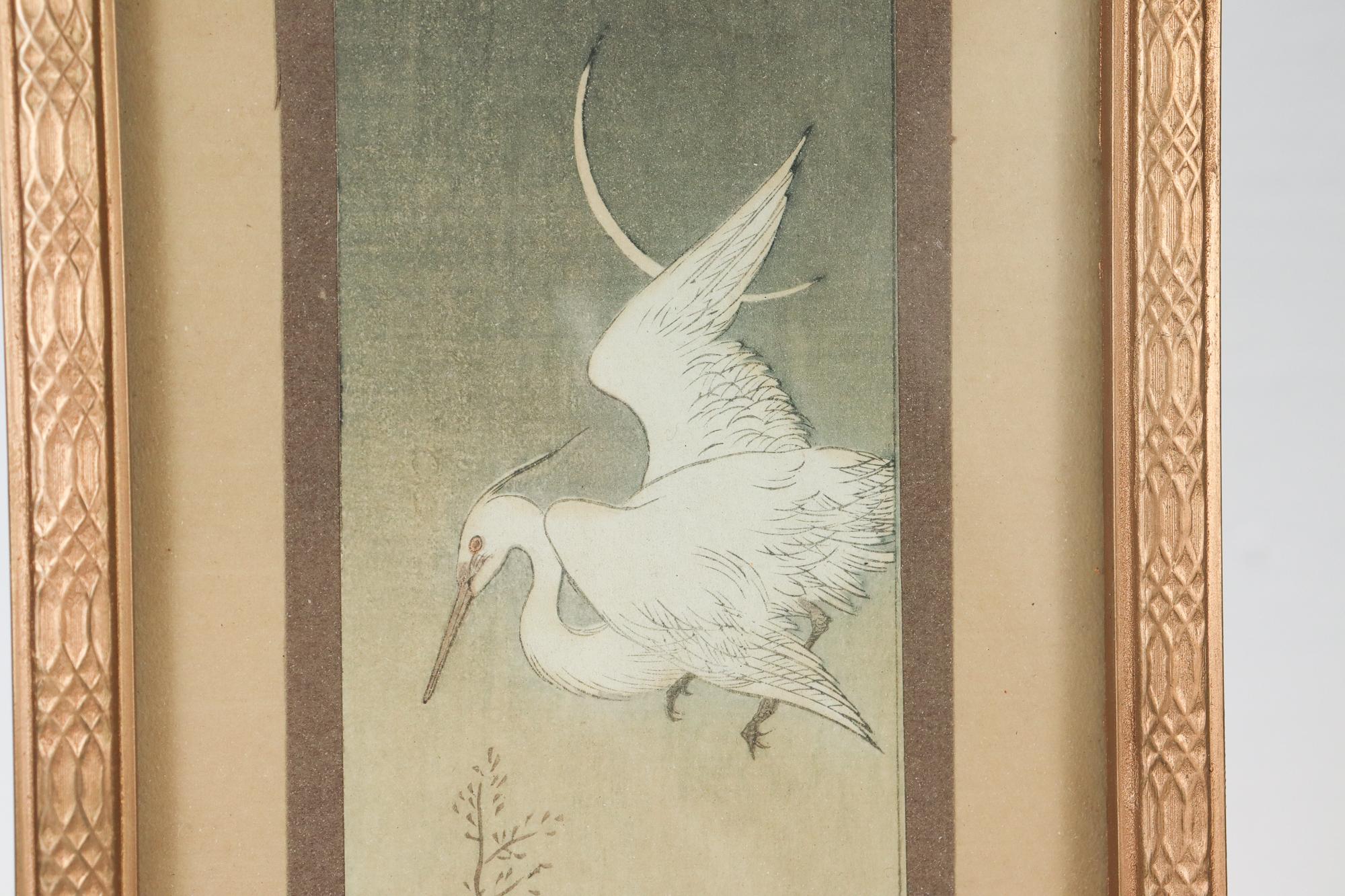 Antique Taisho Period Tanzaku Woodblock Print of Heron at Twilight by Seiko  For Sale 3