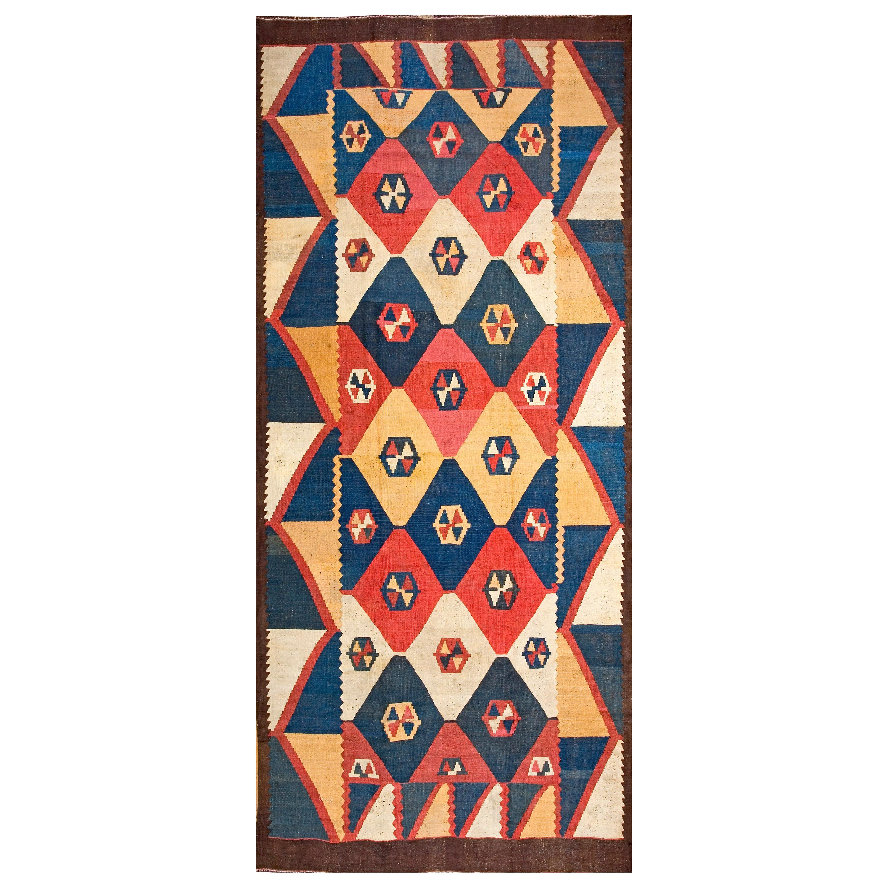 Early 20th Century Central Asian Tajik Flat-Weave ( 6'8" x 15'8" - 203 x 478 ) For Sale