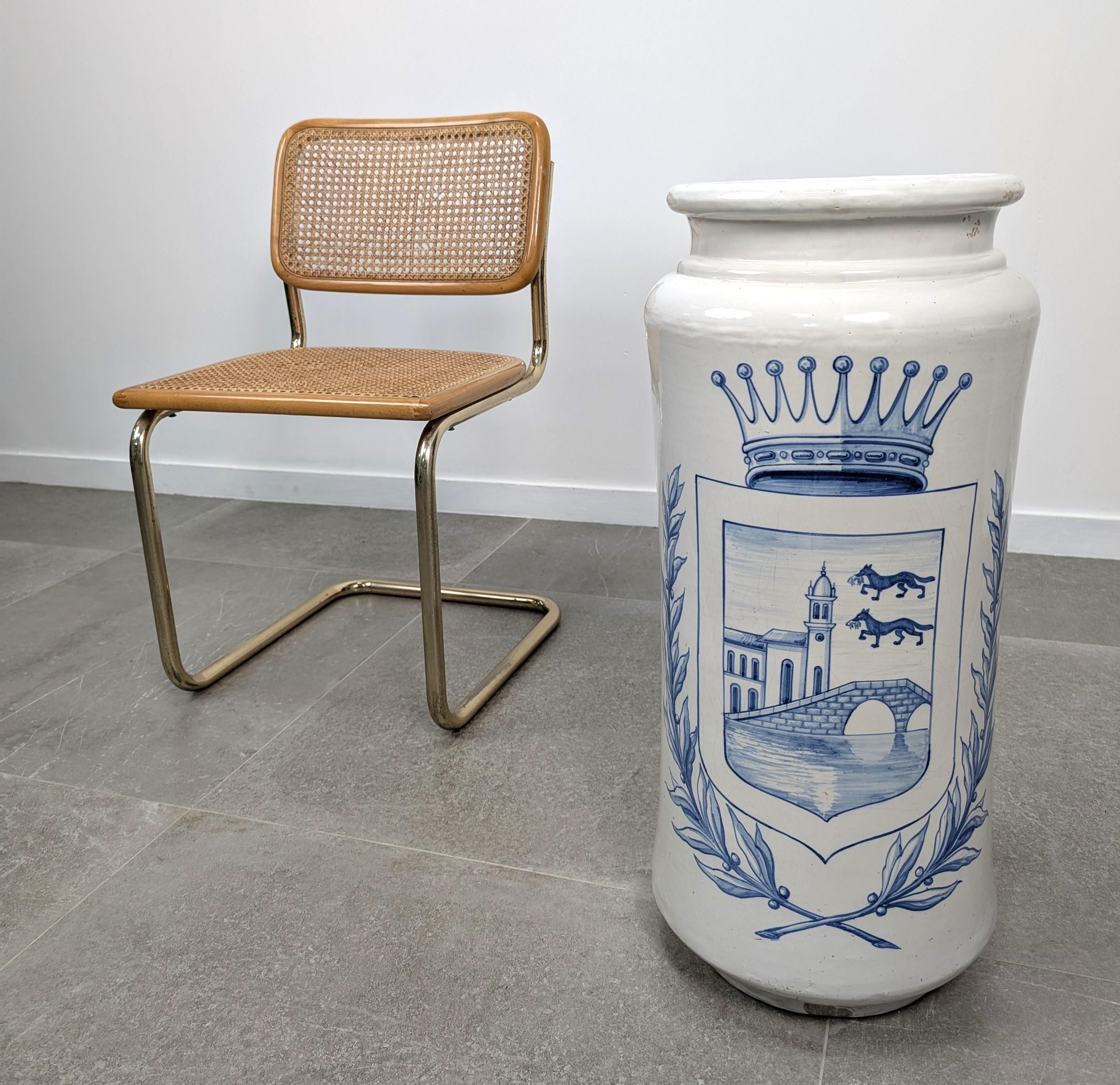 Antique Talavera Ceramic Umbrella and Walking Stick Stand with Bilbao Coat For Sale 3